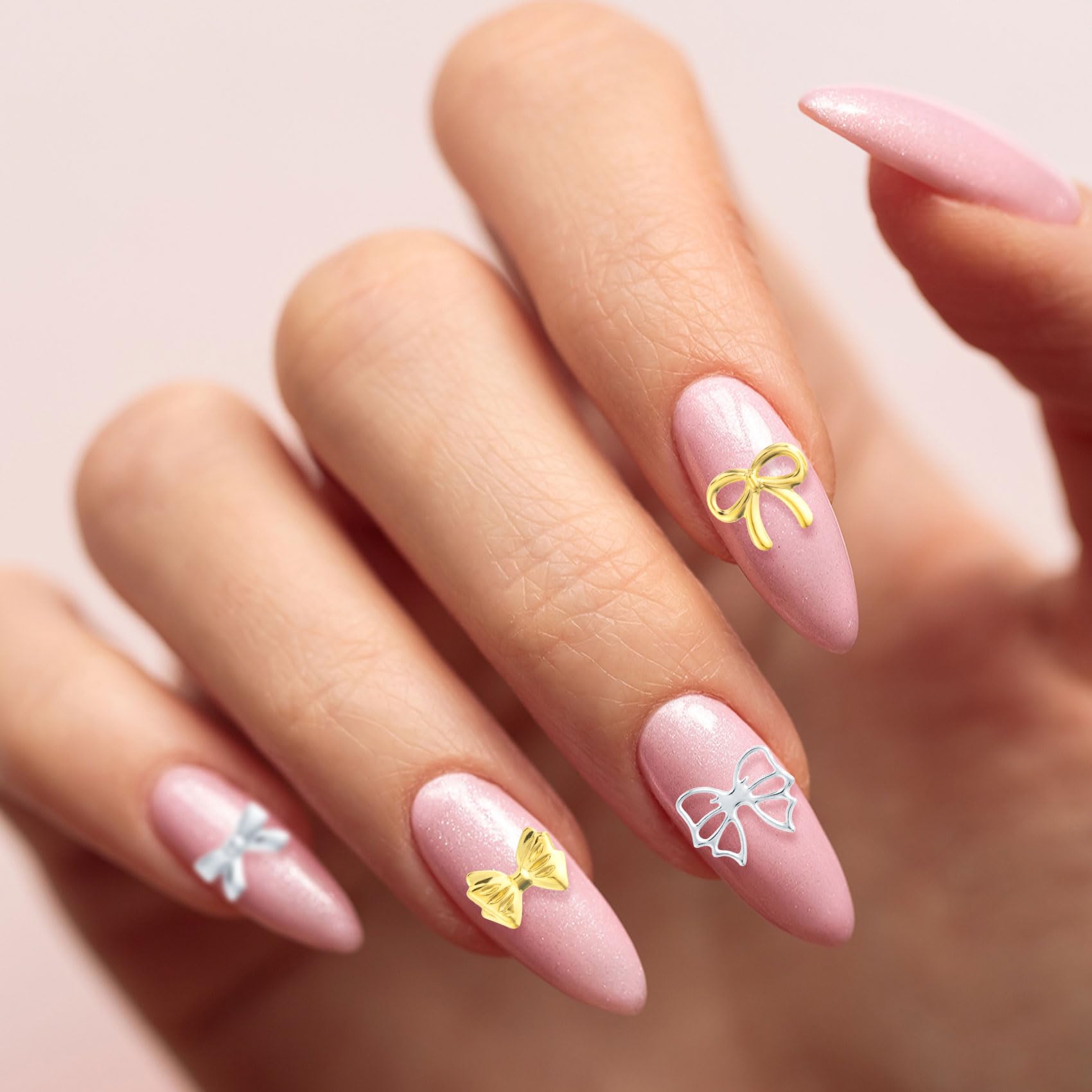 120+ Gold & Silver Bow Nail Charms - 6 Styles 3D Rhinestone Nail Art Decorations with Glitter Acrylic Pearls for Valentines, Wedding, Prom Nails - Perfect for DIY Jewelry, Scrapbooking, Envelope & Card Making Crafts