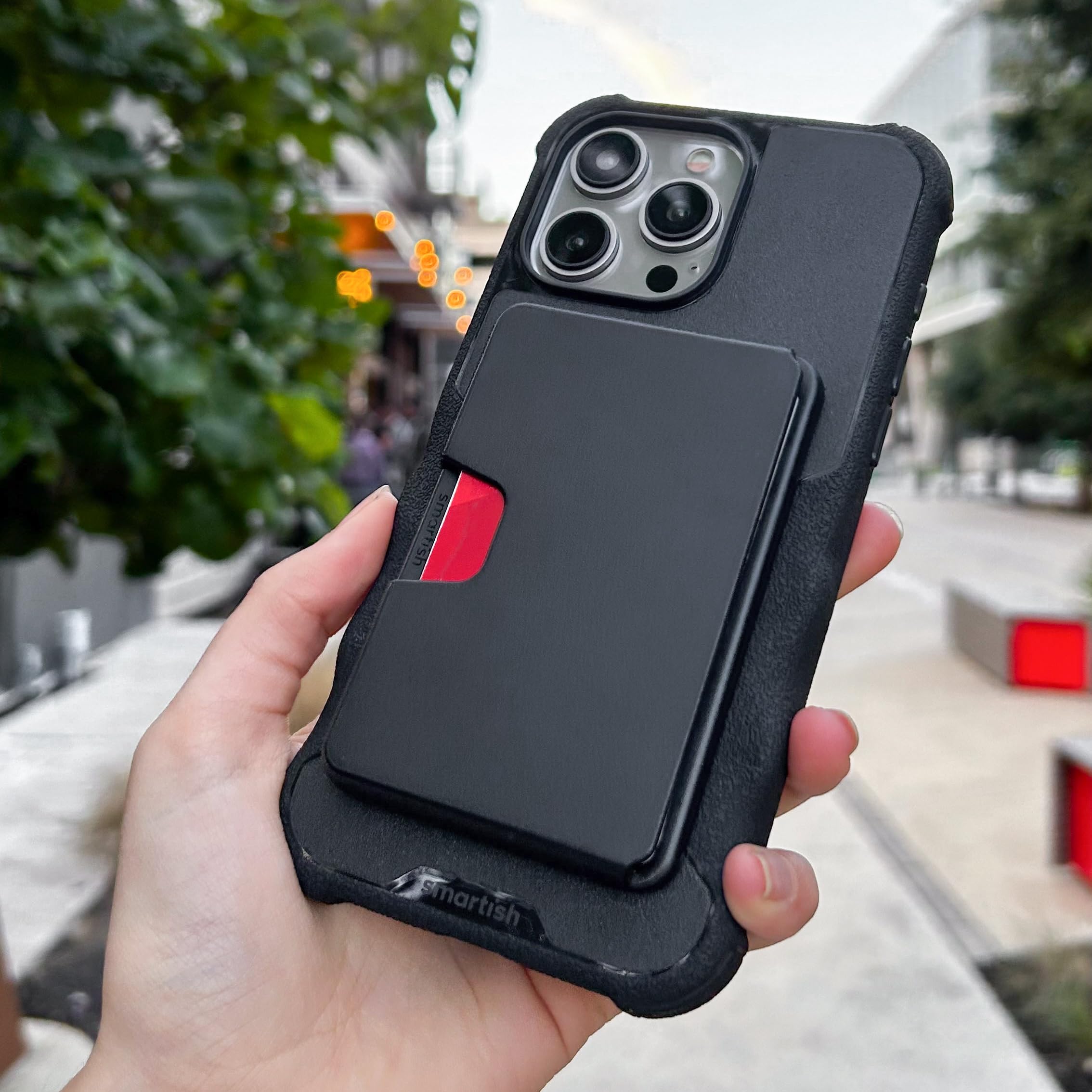 Smartish iPhone 15 Pro Case with Wallet & MagSafe Compatibility - Heavy Duty Armor Grip Cover with Detachable Magnetic Card Holder (Black) - Perfect for Everyday Protection & Secure Card Storage