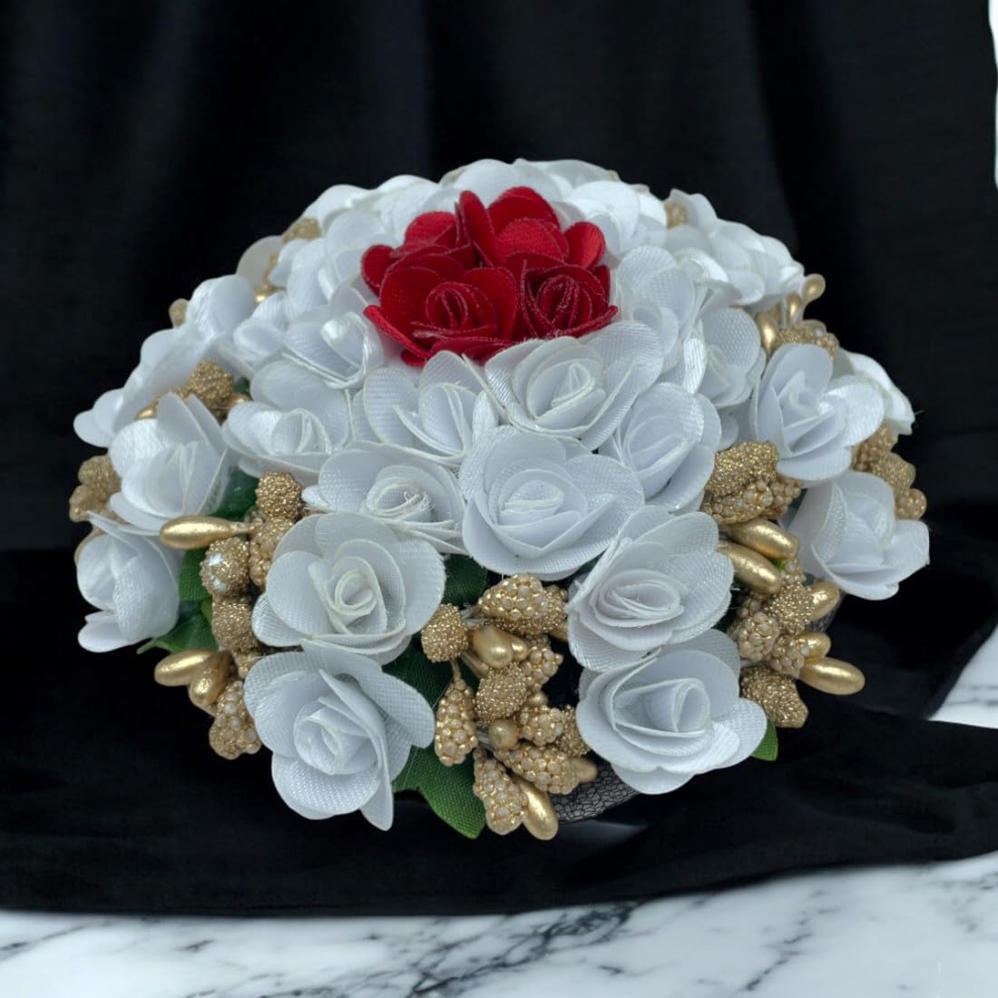 Maahal™ Floral Bun Juda Maker - White & Red Hair Accessories for Women & Girls | Perfect for Weddings, Parties & Festivals | Pack of 1