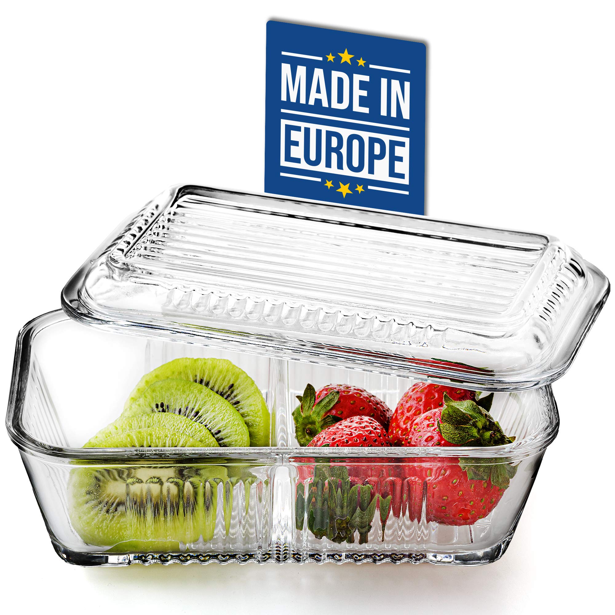 Crystalia 2-Compartment Glass Food Storage Containers with Lids - 13.7 oz Divided Meal Prep Containers for Butter, Honey, Lunch, Snacks & Leftovers - Perfect for Kitchen Organization, Meal Prepping & On-the-Go Lunches