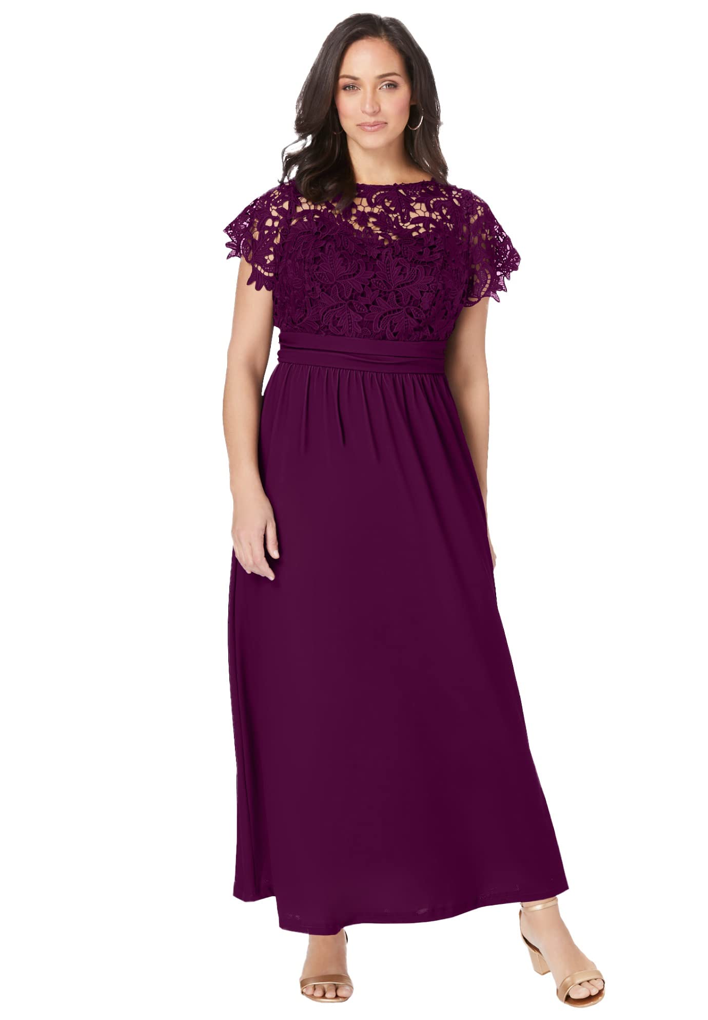 Jessica London Women's Plus Size Lace Maxi Dress - Elegant Floral Long Formal Gown for Weddings, Parties & Special Occasions
