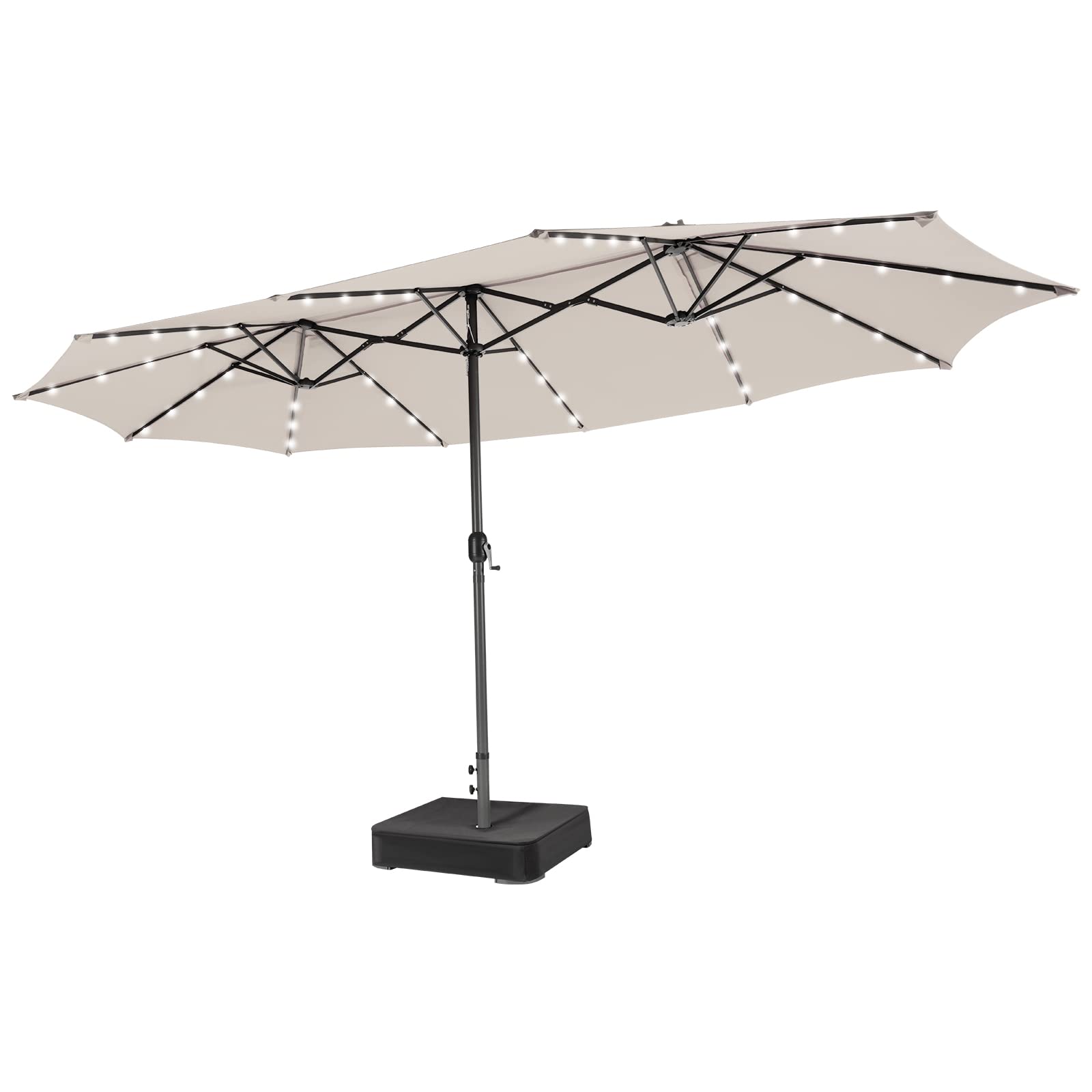 Tangkula 15FT Double-Sided Solar Patio Umbrella with 48 LED Lights & Auto-Charging Panel - Extra Large Outdoor Market Umbrella with Weighted Base Stand (Beige) - Perfect for Poolside, Backyard, Garden, and Patio Relaxation
