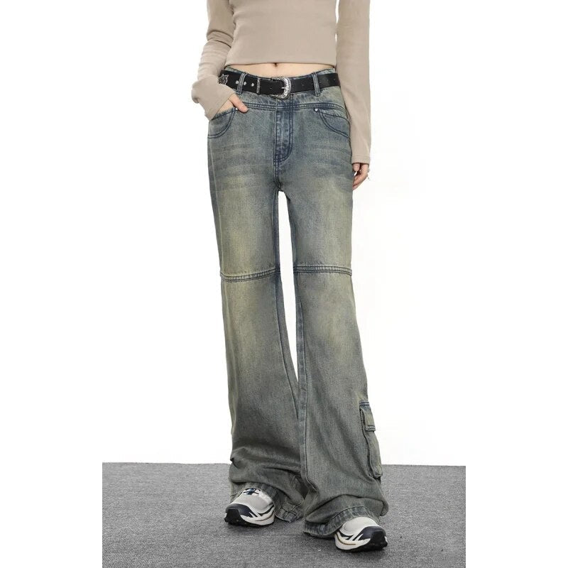 Women's High Waist Blue Jeans - American Wide Leg Pants | Y2K Fashion Streetwear | 2024 Winter Straight Trousers for Women | Perfect for Casual Outings, Office Wear & Retro Style