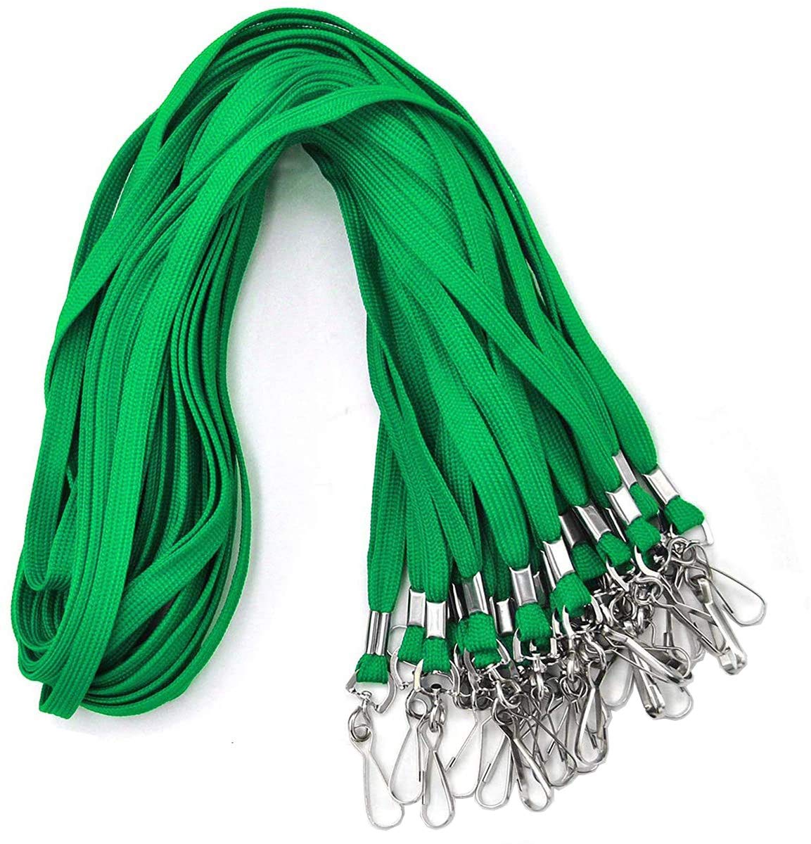100 Pcs Green Flat Neck Lanyards with Metal J-Hook for Name Tags & Badges - Office & Event Use