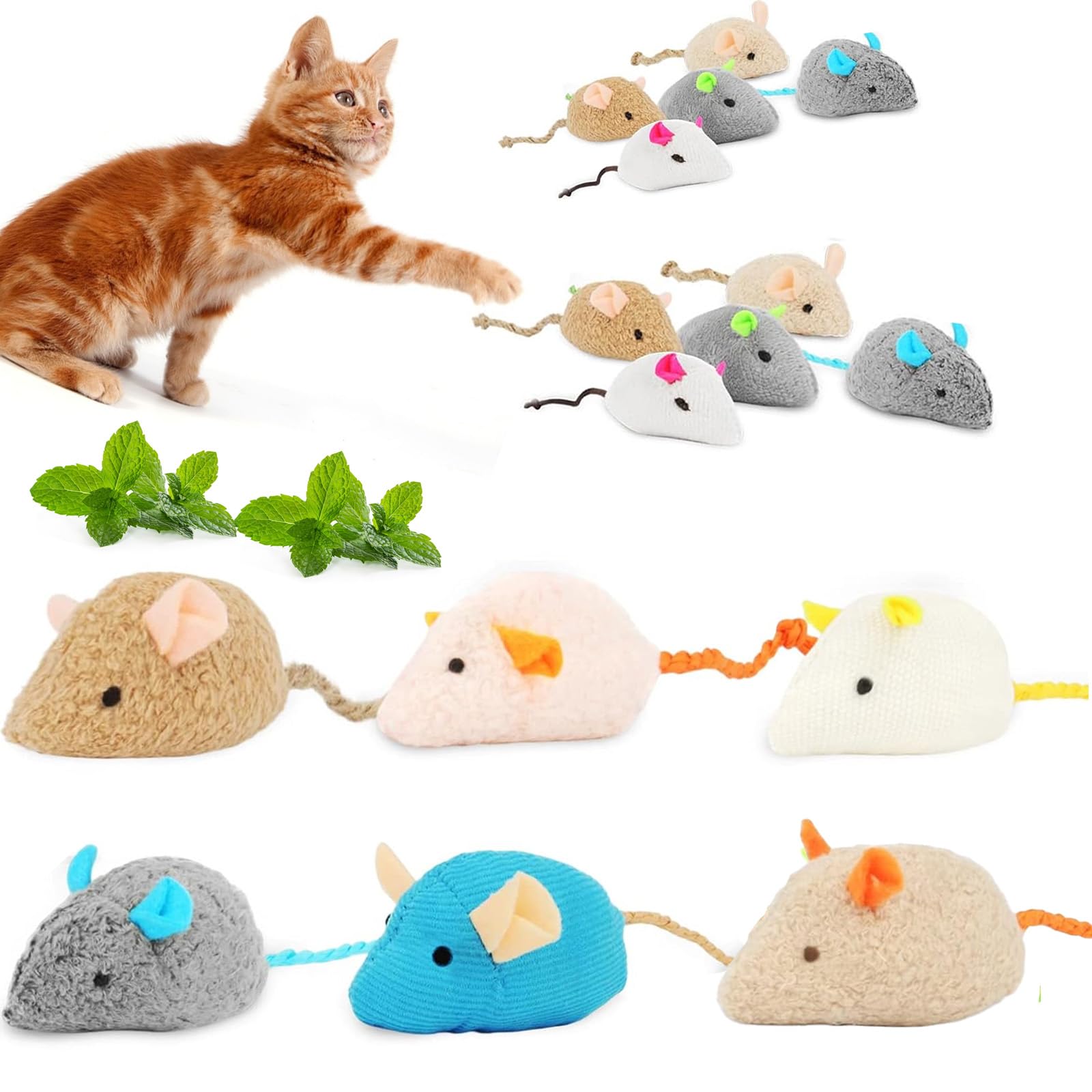 6 Pcs Catnip Mouse Toys for Indoor Cats - Soft Plush Catnip Toys for Adult & Kitten, Chew Toys for Teeth Cleaning, Simulation Cat Toys for Playing, Kicking & Biting - Perfect for Playtime, Exercise & Stress Relief