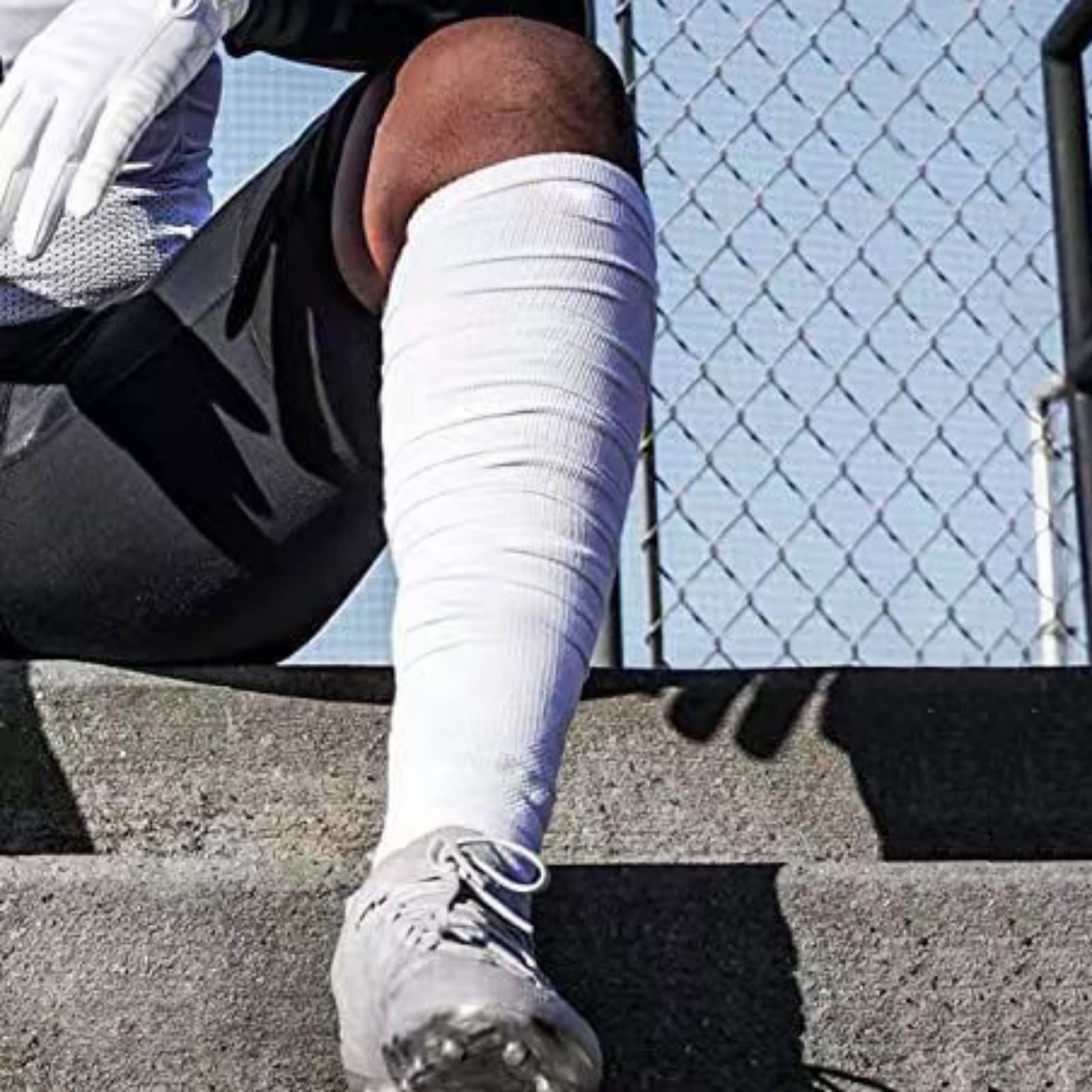 Hovershoes Scrunch Football Socks - Extra Long 2 Pack Cotton Sports Socks with Ankle Support & Padded Knee High Design for Youth & Adults - Compression Leg Sleeves & Protective Tube Socks for Soccer, Running, Basketball & Workout