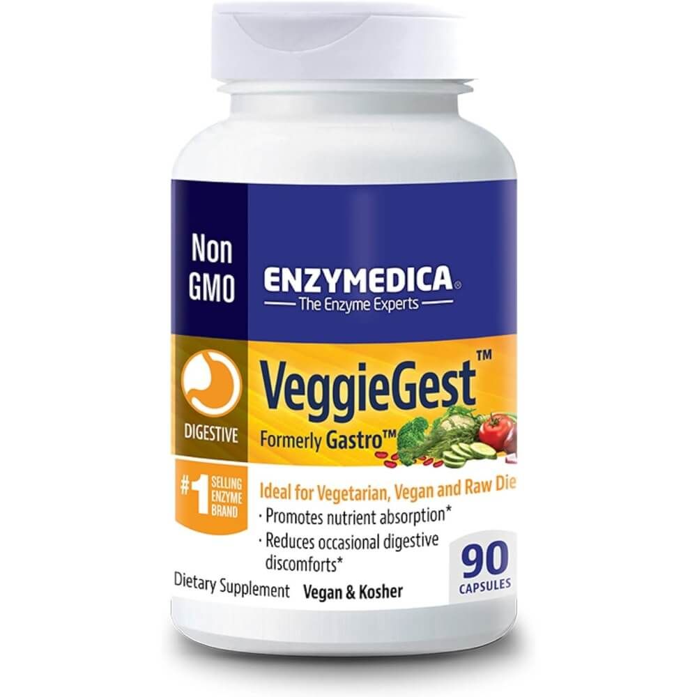 Enzymedica VeggieGest Digestive Enzymes - 90 Capsules for Plant-Based Digestion Support | Vegan & Gluten-Free Supplement for Bloating & Gut Health | Ideal for Vegetarians & Sensitive Stomachs