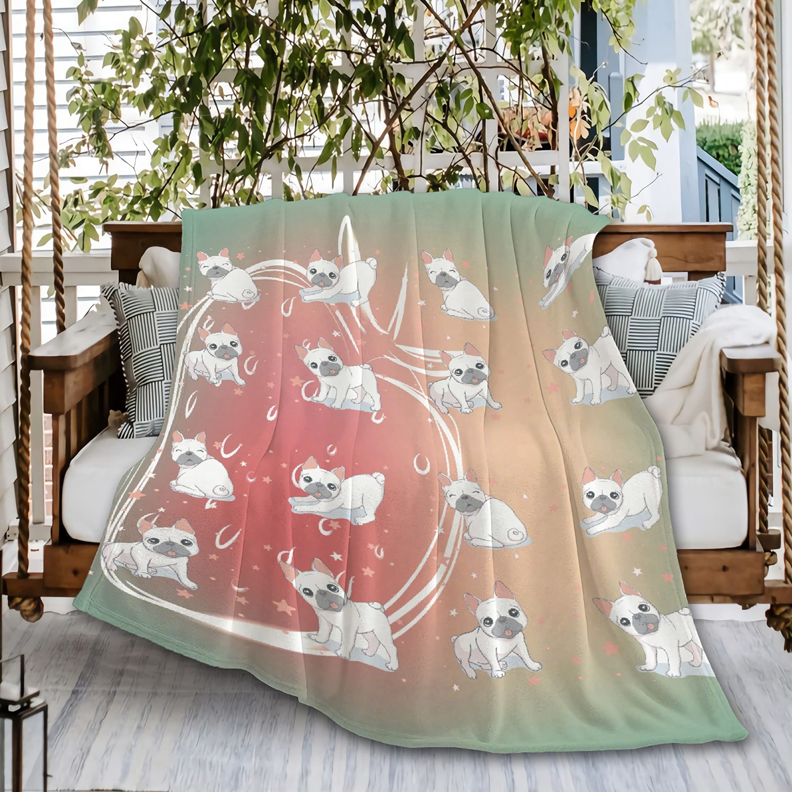 Ultra Soft Flannel Fleece Throw Blanket - Strawberry Boston Terrier Design, Green Microfiber Comforter for Dogs | Extra Large 120x90 Inches | Perfect for Beach Picnics, Outdoor Adventures, Couch Snuggling & Family Gatherings