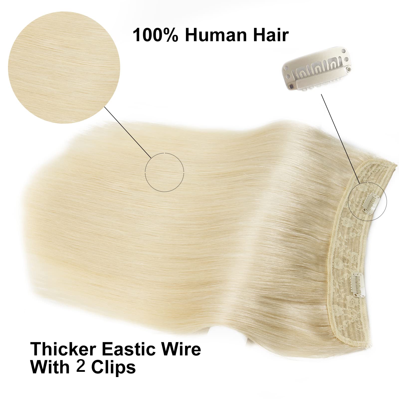 Tinashe 16Inch Bleach Blonde Straight Human Hair Extensions - 90g Invisible Wire Fish Line Clip-Ins | 100% Remy Human Hair for Women | Perfect for Parties, Weddings & Daily Styling