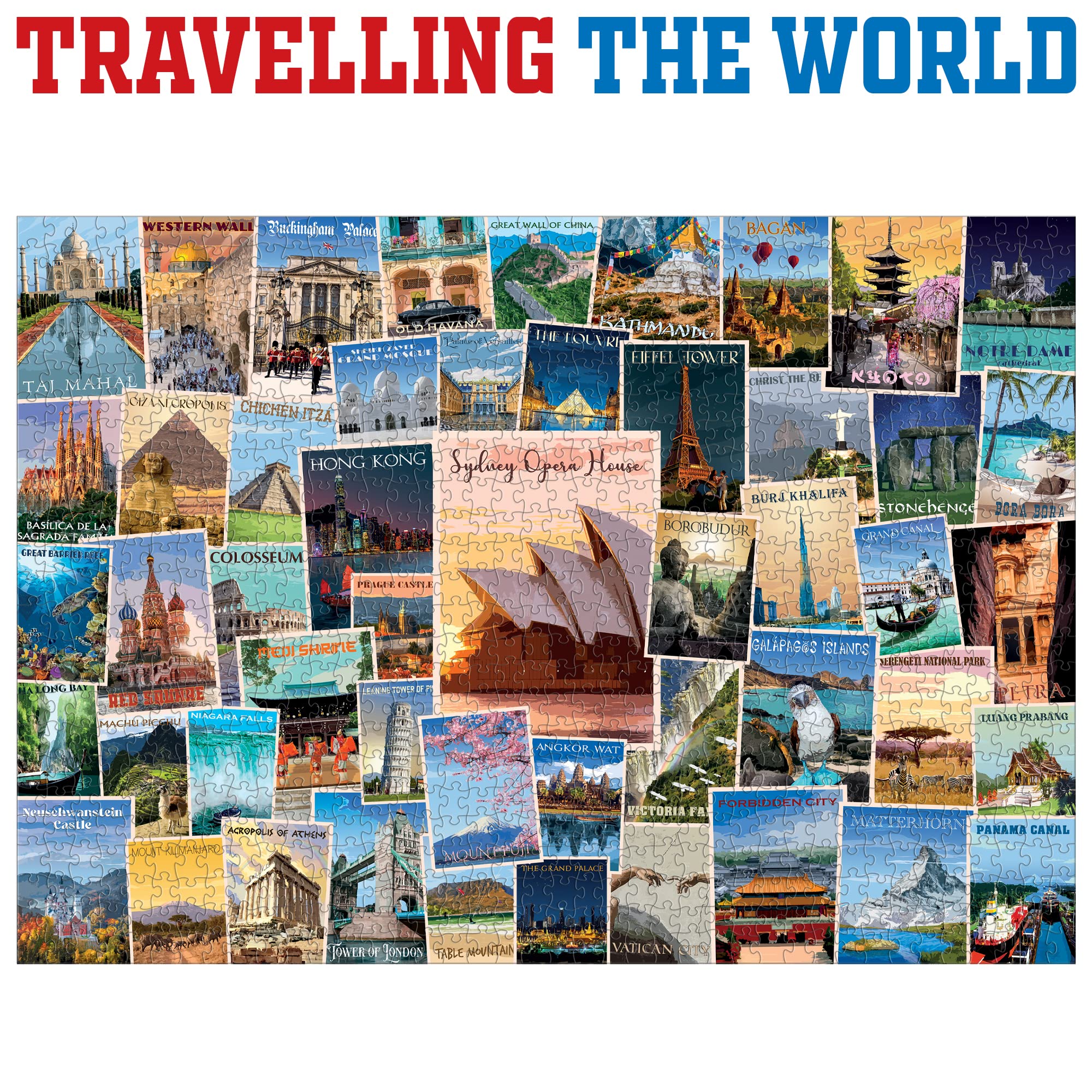 1000 Piece Jigsaw Puzzle - World Travel Postcard Collage | Educational Family Game for Adults & Kids | Perfect for Relaxation, Brain Training & Home Decor