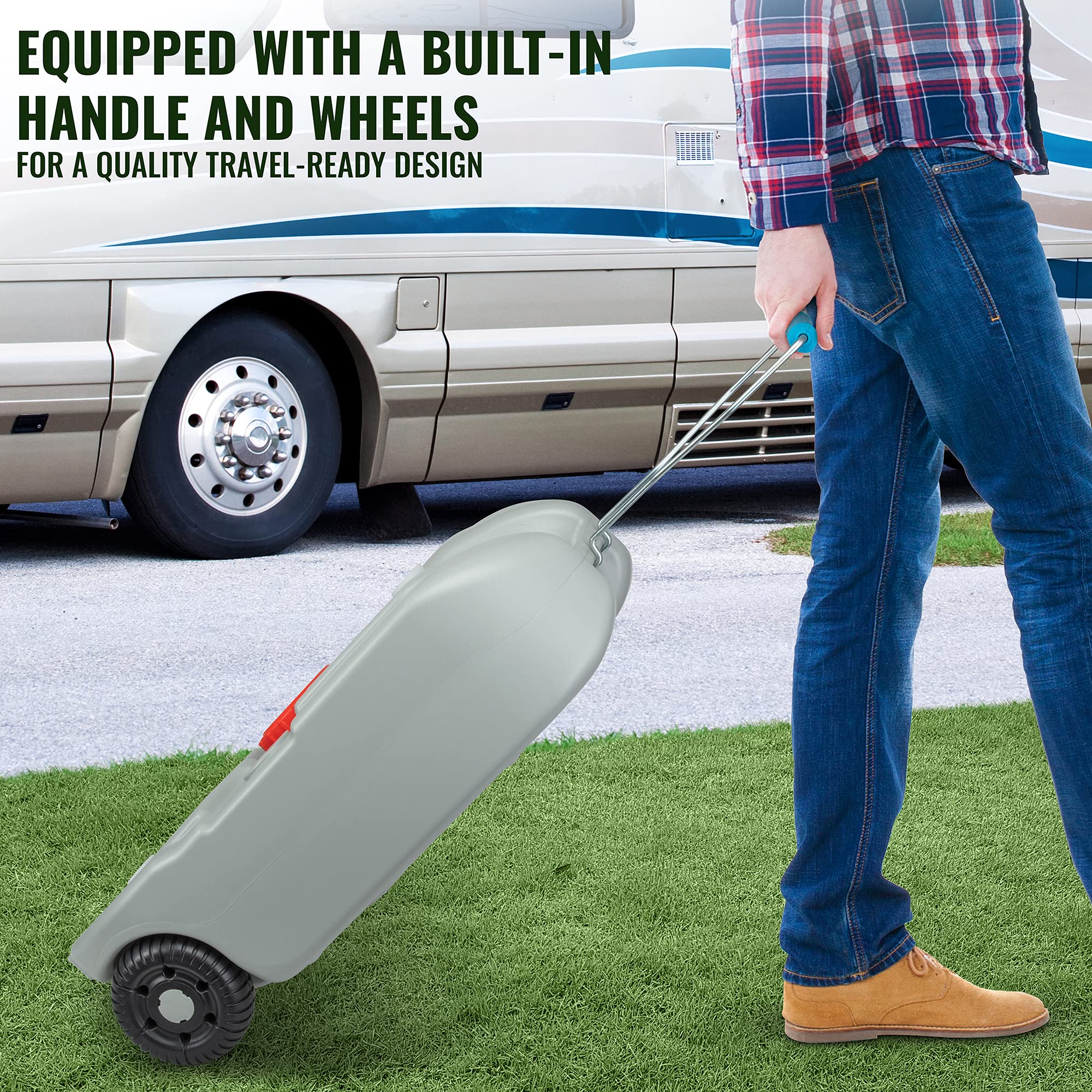 Hike Crew RV 10.6 Gallon Portable Waste Holding Tank - Odorless Black & Grey Water Tote for Campers & Travel Trailers with Rotating Drain Spout, Filling Port, Collapsible Handle & Wheels | Easy Emptying for RV Trips, Camping & Outdoor Adventures