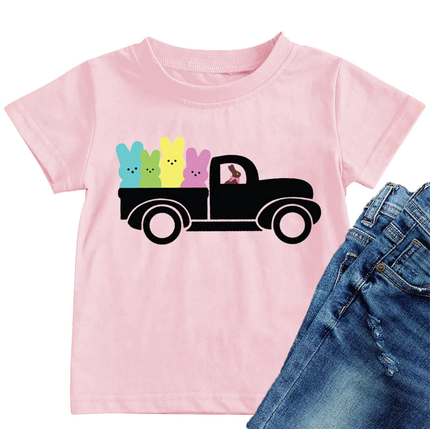 Happy Easter Bunny Rabbit Graphic T-Shirt for Toddler Boys & Girls - Cute Easter Egg Letter Print Tee - Perfect for Easter Celebrations, Family Photos & Spring Outfits