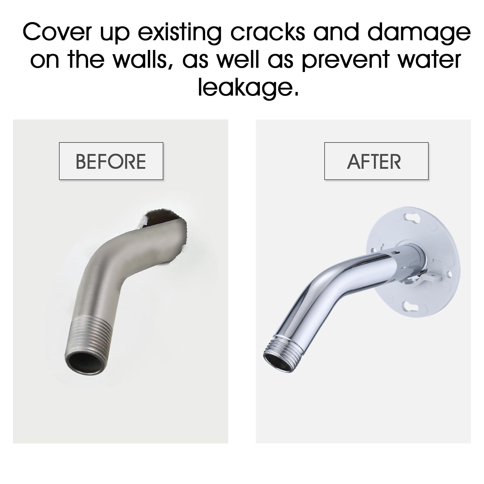Chrome Shower Arm Flange & Stabilizer Bracket Set with Cover Plate - Secure Shower Pipe Installation for Bathroom & Home Renovation