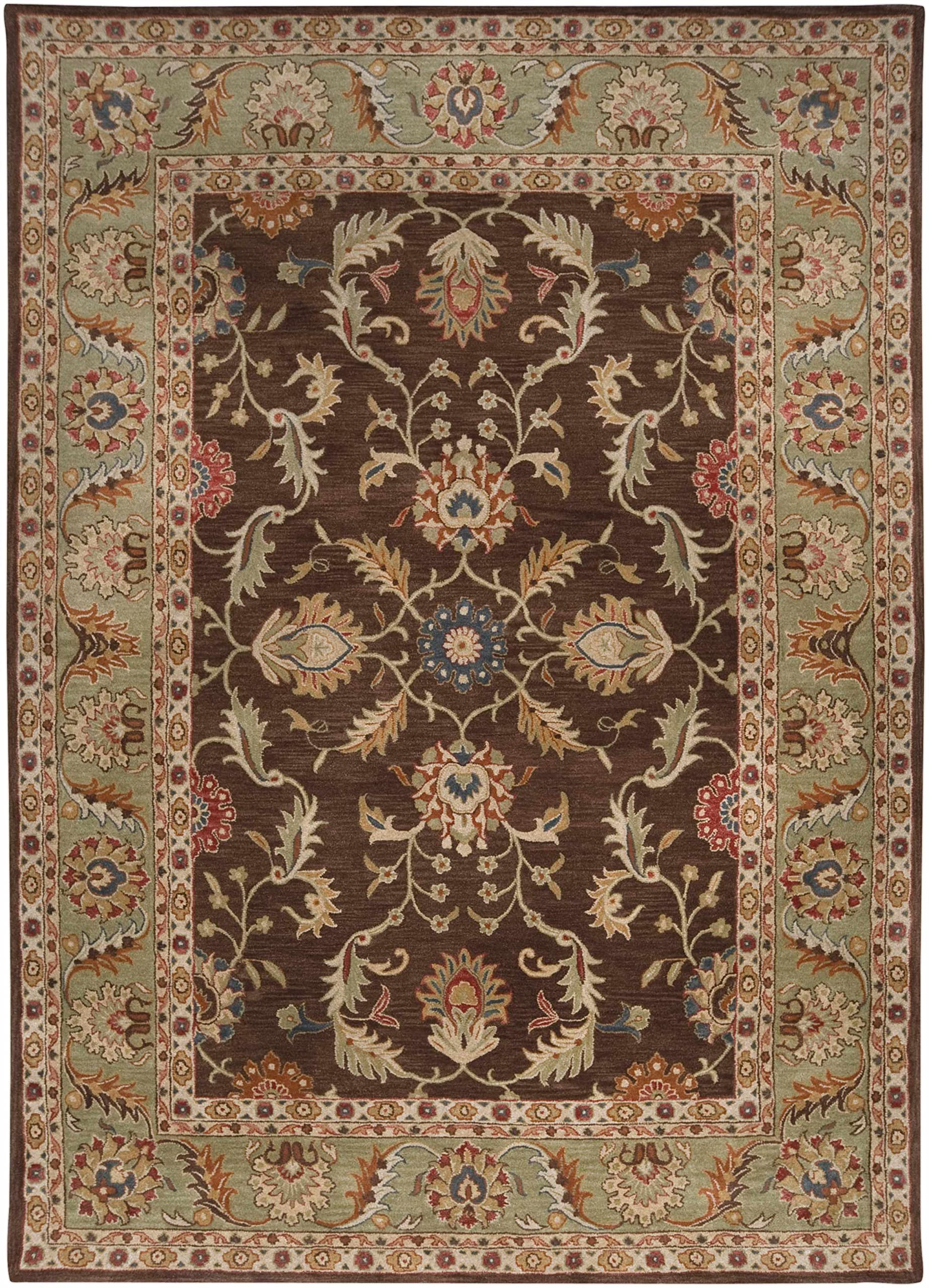 Hauteloom Alexander Wool Area Rug for Living Room & Bedroom - Traditional Beige Brown Red Round 6' - Soft & Durable Home Decor for Cozy Spaces