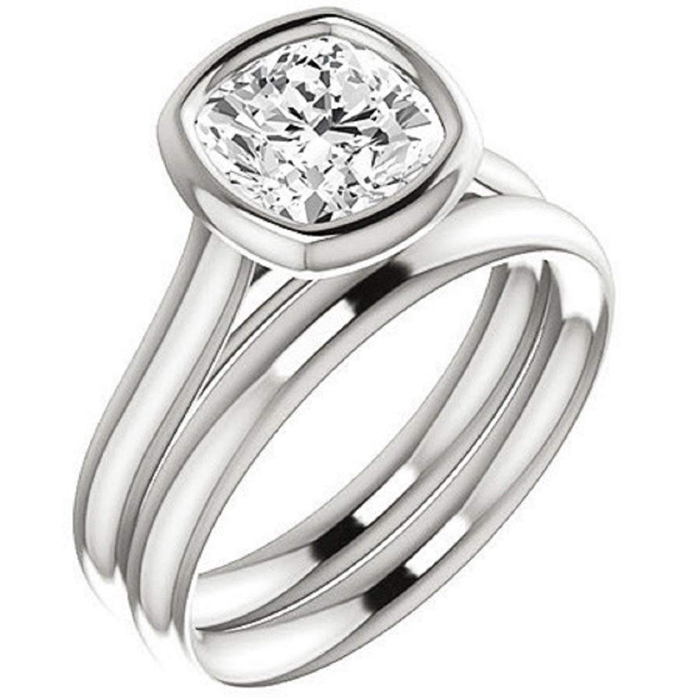 2 CT Colorless Moissanite Cushion Cut Bridal Set in 925 Sterling Silver - Petite Bezel Engagement & Wedding Ring Set | Perfect Christmas Gift, Anniversary Present & Everyday Elegance for Special Occasions