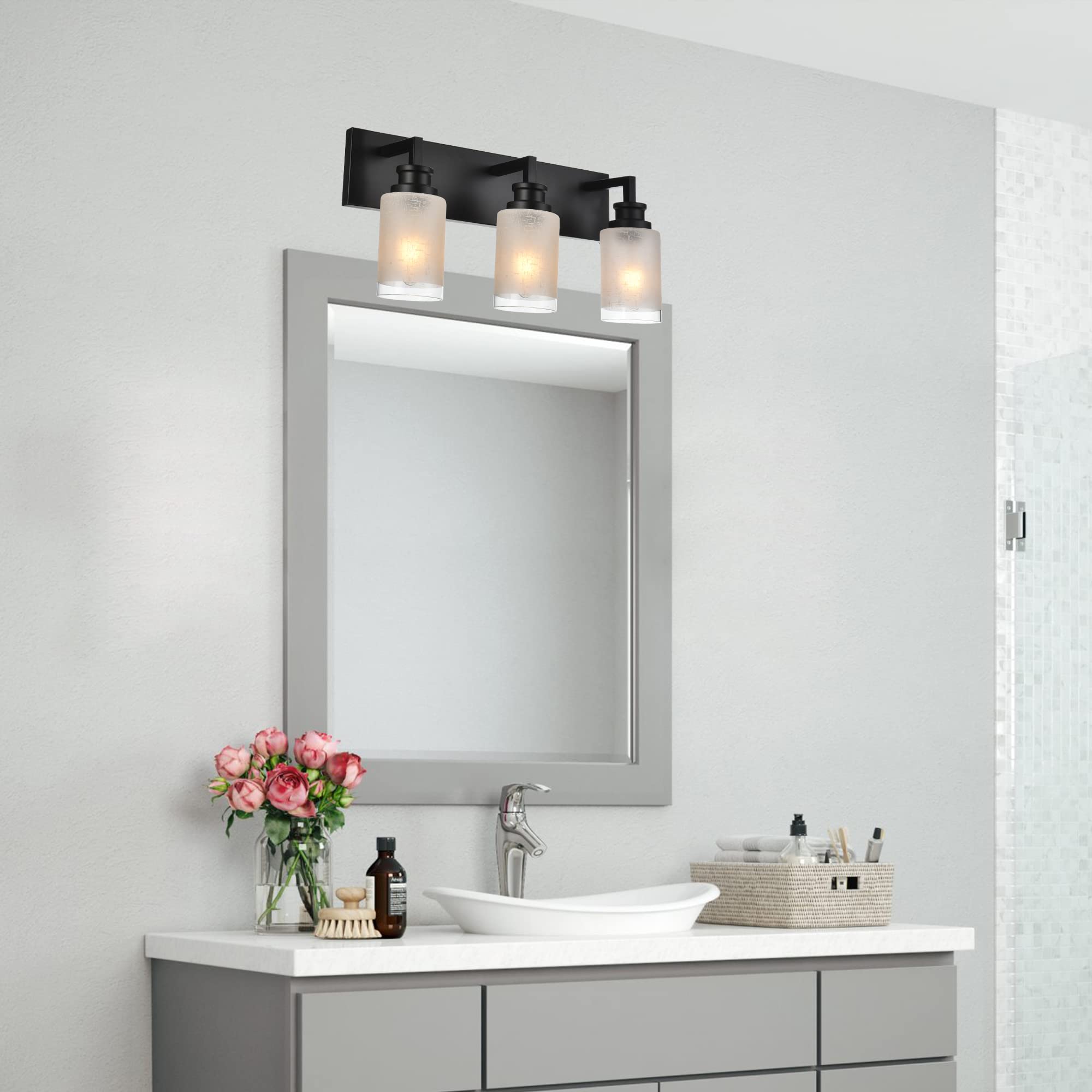 Matte Black Bathroom Vanity Light - 3 Lights Farmhouse Sconce for Bathroom Bedroom Hallway