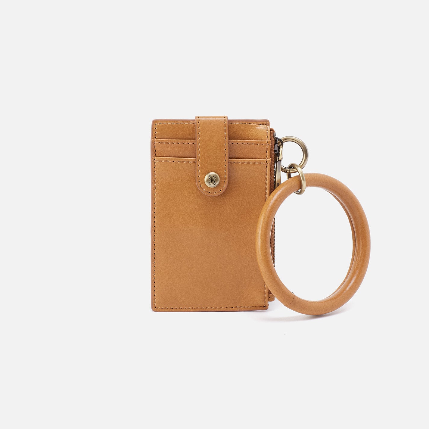 Polished Leather Ring Credit Card Wristlet Wallet - Natural Color for Women's Everyday Use, Travel & Shopping