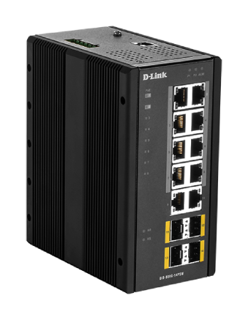 D-Link DIS-300G 14PSW Industrial Gigabit Managed Ethernet Switch - 14 Port PoE+ with 2 SFP Slots - Rugged Metal Housing for Harsh Environments - Ideal for Factory Automation, Surveillance Systems & Outdoor Networks