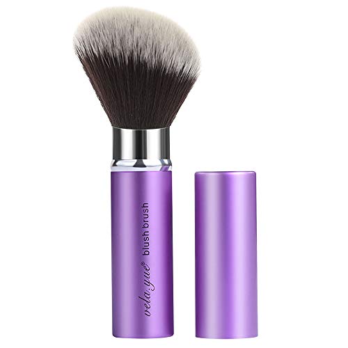 Retractable Angled Face Powder Blush Bronzer Brush - Travel Kabuki Makeup Brush for On-The-Go Touch Ups & Contouring | Portable Cosmetic Brush for Cheeks, Highlighting & Blending