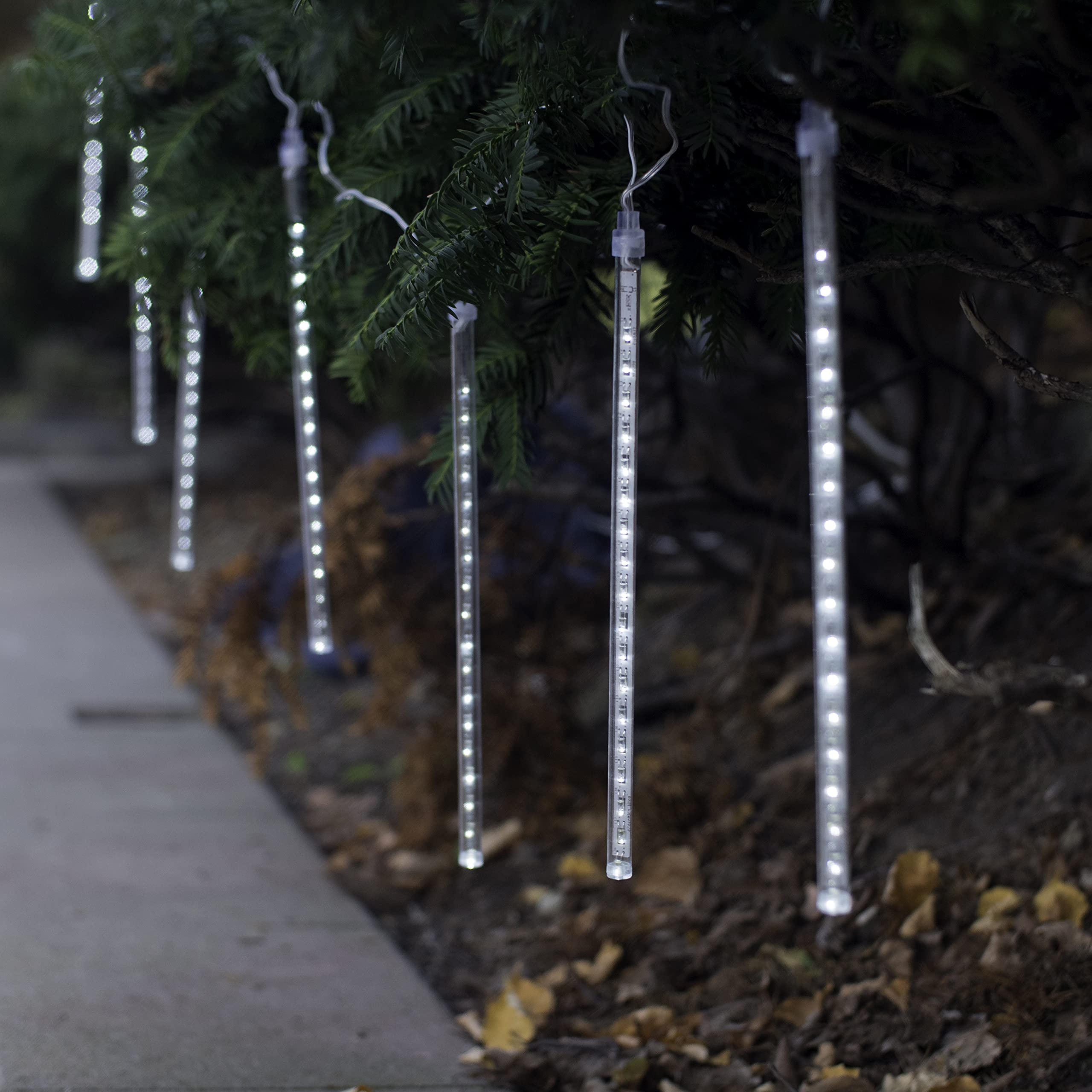 LumaBase Solar Powered LED Meteor Lights - 8 White Light Tubes for Outdoor Garden, Patio, Yard & Landscape Decoration | Weatherproof & Energy Efficient