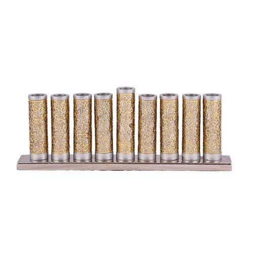 Yair Emanuel Hanukkah Menorah - Elegant Silver Aluminum Candle Holder with Brass Cutouts | 9-Branch Chanukiah for Standard Hanukkah Candles | Perfect for Jewish Holiday Decor & Home Celebration