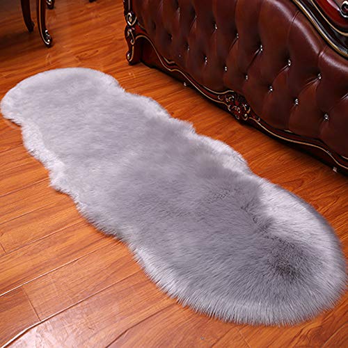Premium Soft Faux Sheepskin Chair Cover & Cushion - Plush Home Decor Carpet Rug for Bedroom, Living Room, Office (60x160cm, Gray) - Cozy Floor Mat for Winter, Reading Nook & Nursery Decor