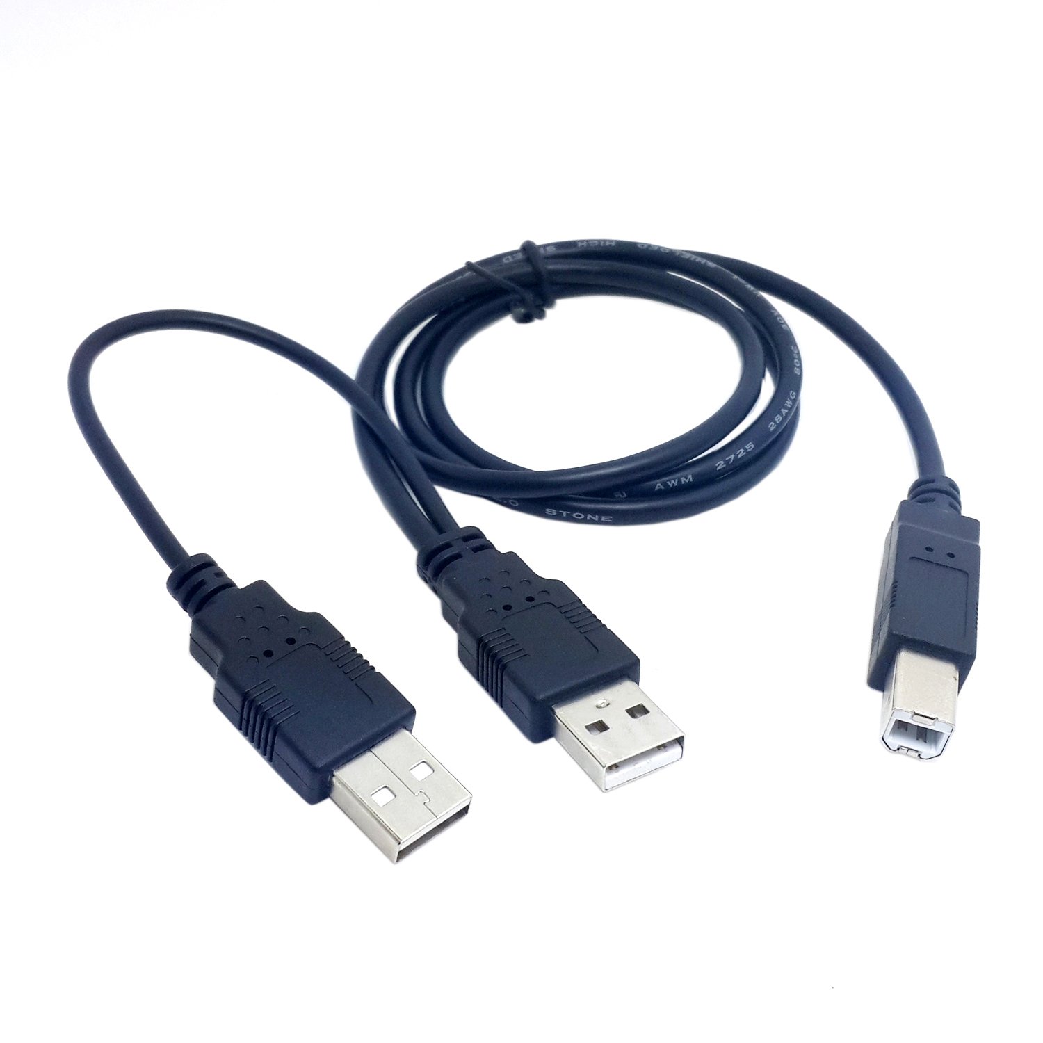 Dual USB 2.0 Male to Standard B Male Y Cable 80cm - High Speed Data Sync Cable for Printer, Scanner & External Hard Drive | Perfect for Office Setup, Home Printing & Data Backup Solutions