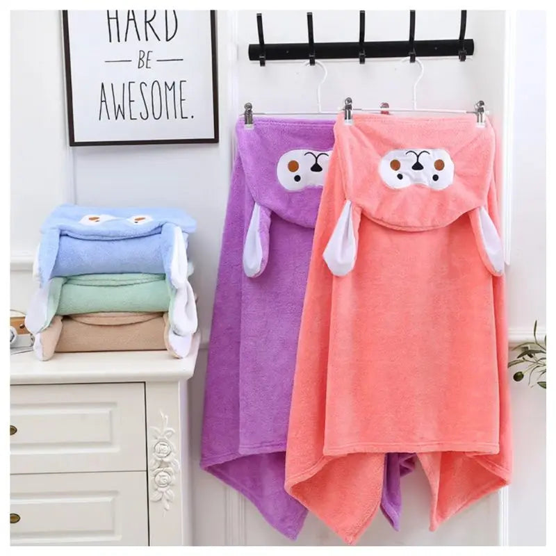 Soft Coral Fleece Hooded Towel for Kids & Baby - Warm & Absorbent Poncho Towel for Bath, Beach, and Swimming Pool Use