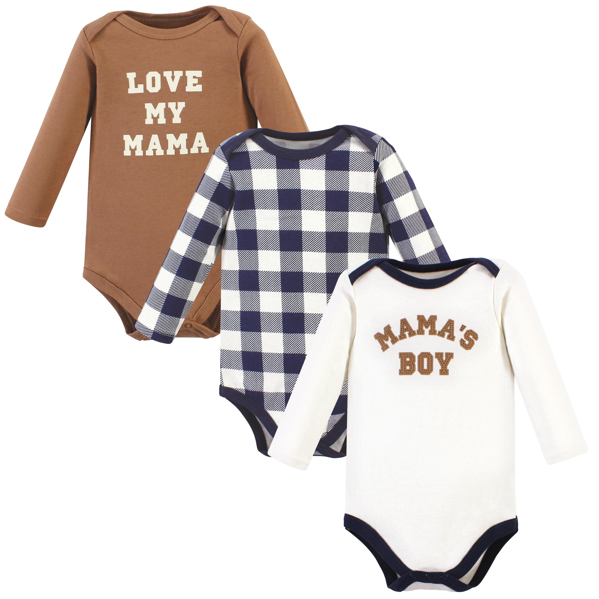 Hudson Baby Unisex Cotton Long-Sleeve Bodysuits - 3 Pack (Brown Navy Mamas Boy) | 18-24 Months | Soft & Comfortable Baby Onesies for Daily Wear, Playtime & Photo Shoots