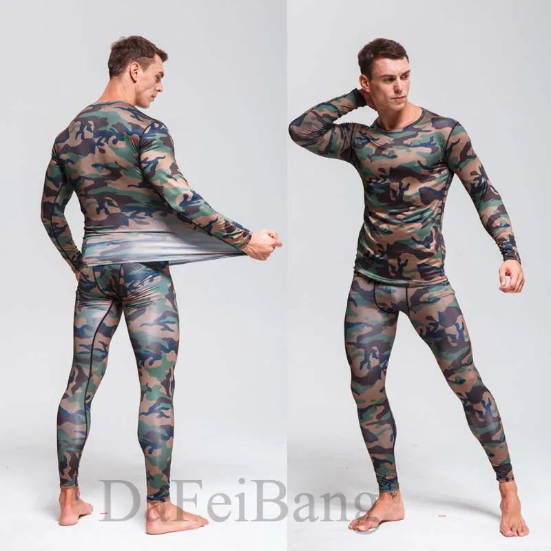 Quick Dry Camouflage Men's Running Set - Compression Sports Suit with Skinny Tights & Rashguard for Gym, Fitness & Outdoor Activities | Moisture-Wicking Workout Clothes for Jogging, Training & Sports 2025