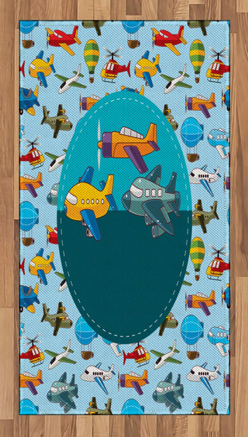 Ambesonne Retro Cartoon Airplanes & Balloons Area Rug - Colorful Flat Woven Accent Rug for Living Room, Bedroom, Dining Room - 2'6