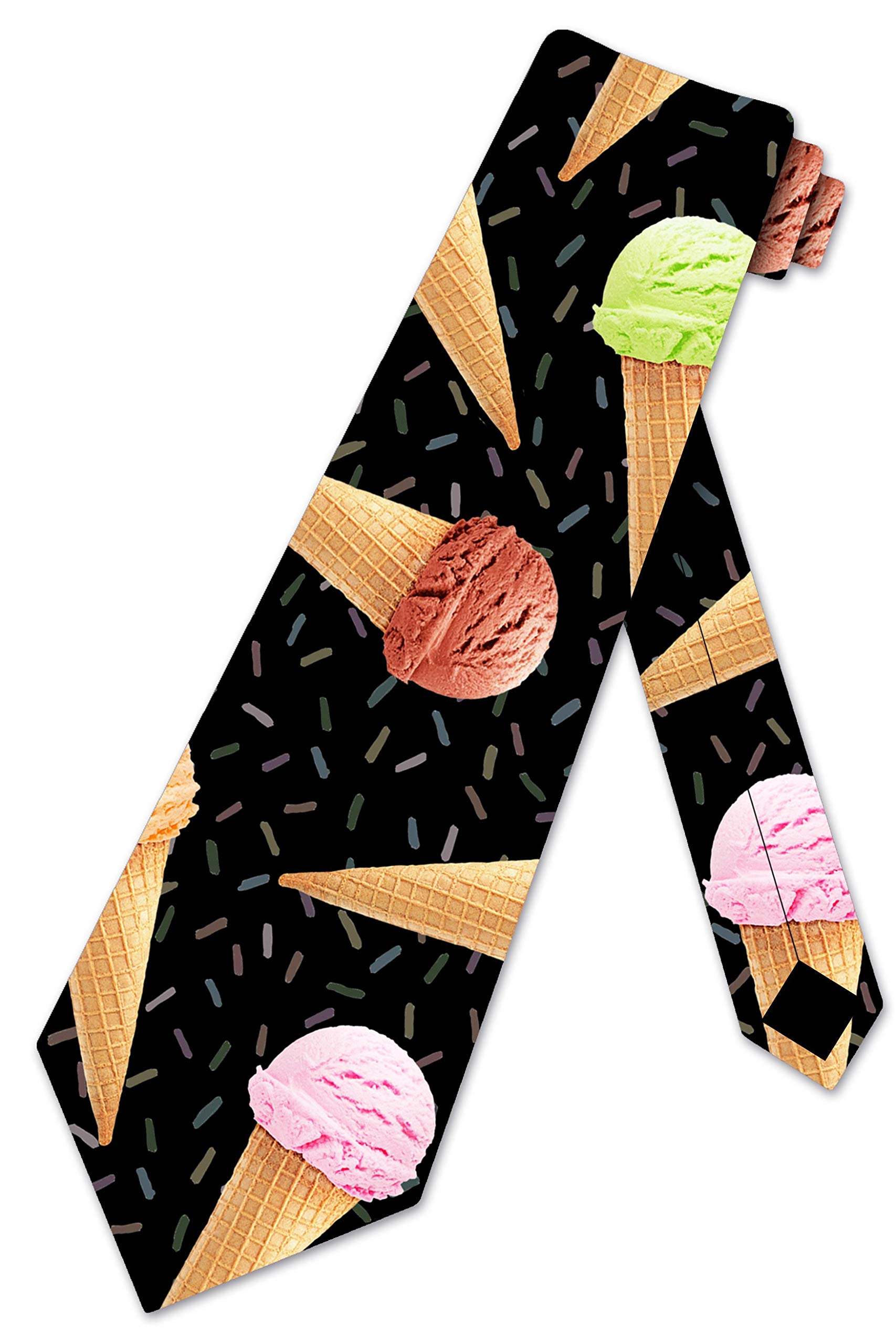 Three Rooker Men's Ice Cream Cone Pattern Necktie - Novelty Food Themed Tie for Parties, Costumes & Fun Office Wear