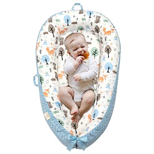 **Breathable Cotton Baby Lounger Bed - Adjustable Newborn Co-Sleeping Nest with Strong Zipper | Machine Washable Infant Essential for Nursery, Travel & Home Use**