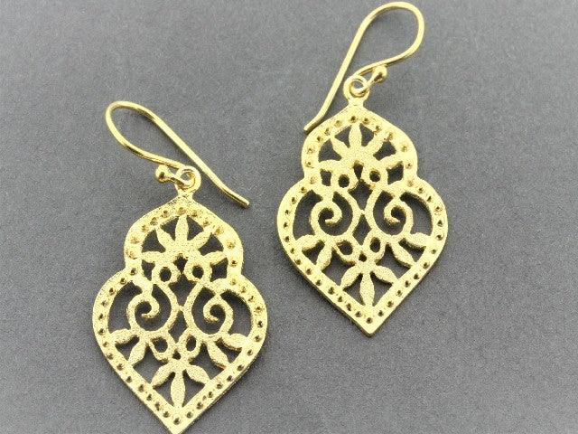 22Kt Gold Over Silver Beaded Floral Shield Earrings - Elegant Boho Jewelry for Women, Perfect for Weddings, Parties & Everyday Wear