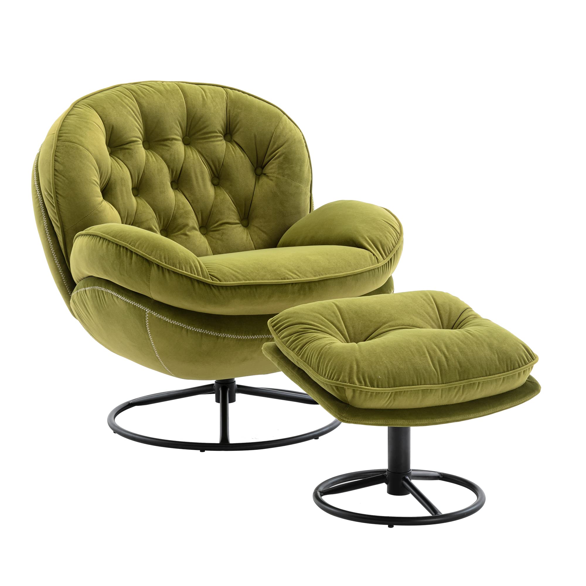 Velvet Swivel Accent Lounge Chair with Ottoman - Modern Cozy Living Room Chair for TV Watching, Reading & Relaxing - Upholstered Lazy Sofa & Chase Lounger for Bedroom, Living Room & Reading Nook (Green)