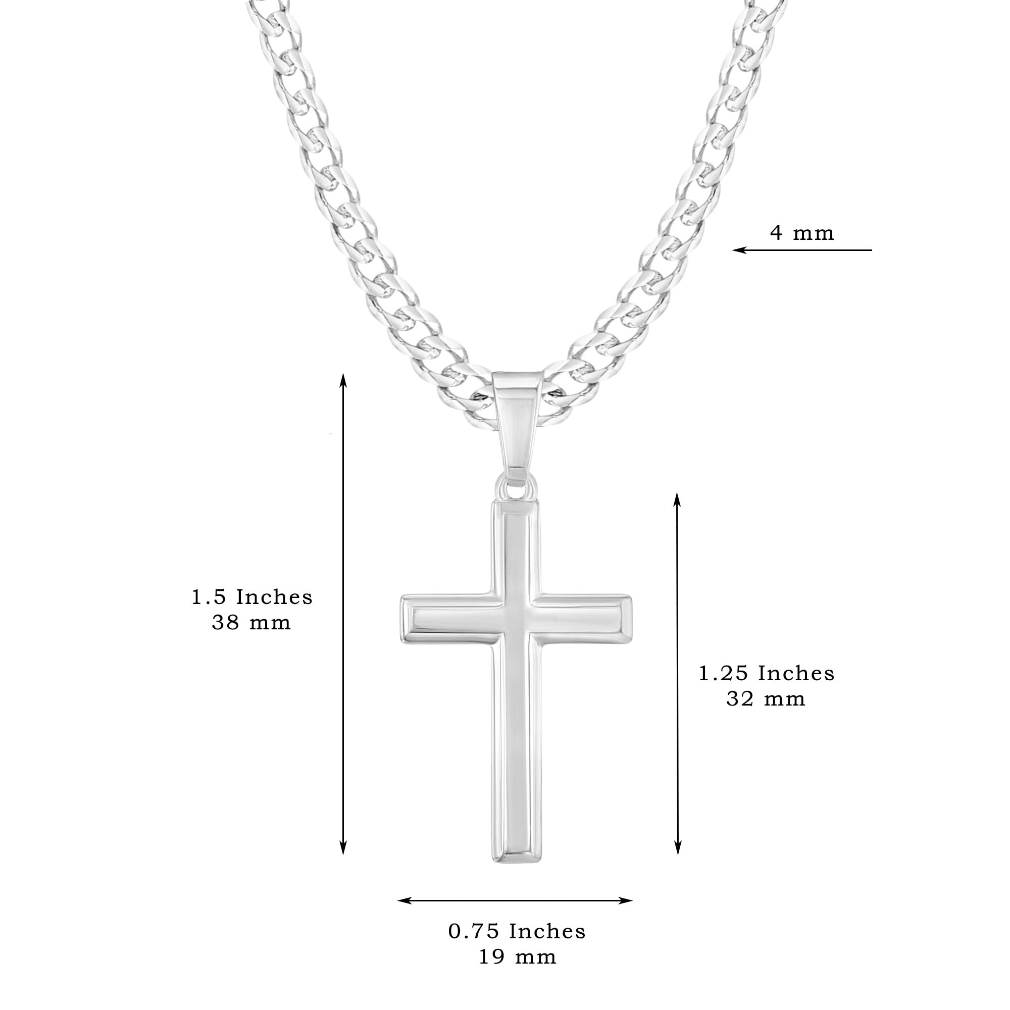 Men's Sterling Silver Cross Necklace with Curb Chain - Religious Jewelry Gift Set with Keepsake Card in Gift Box for Baptism, Confirmation & Special Occasions