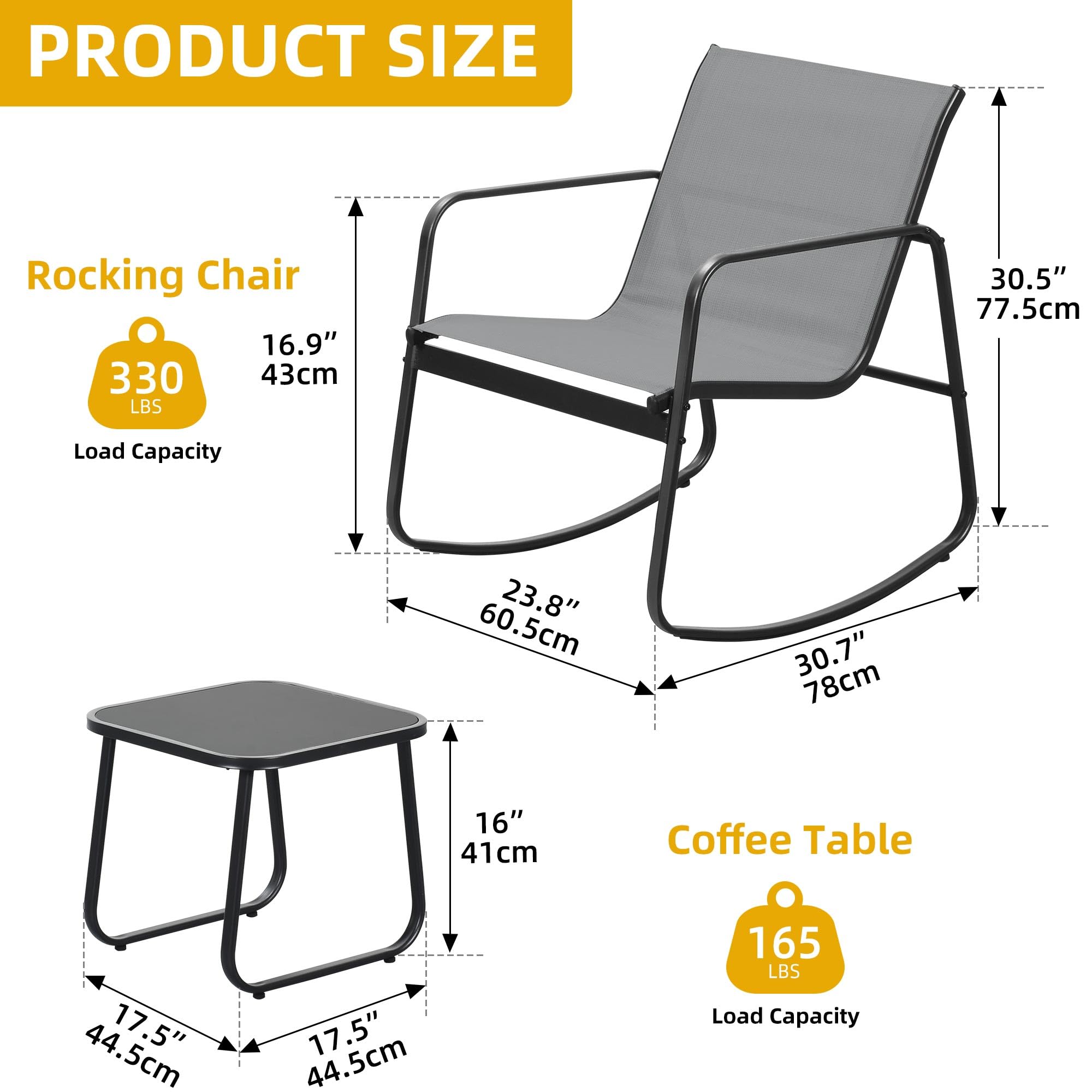 DWVO 3-Piece Outdoor Patio Furniture Set - Modern Textilene Bistro Set with 2 Chairs & Coffee Table for Backyard, Garden, Balcony, Poolside (Grey) | Perfect for Relaxing, Entertaining & Outdoor Dining