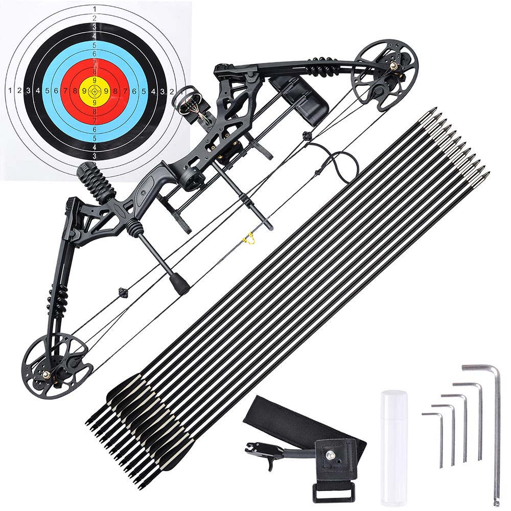 TheLAShop Right Hand Compound Bow Set for Adults & Youth - 30-70lbs Draw Weight with 12 Carbon Arrows - Perfect for Target Practice, Hunting & Outdoor Archery Training