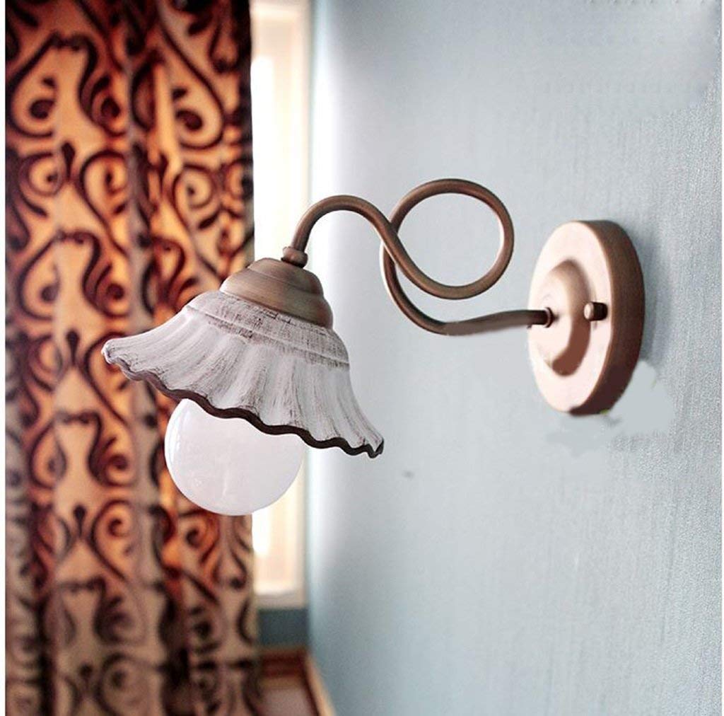 Noulerd Self-Installation Ceramic LED Wall Lamp - Vintage Pastoral Style for Bedroom, Corridor & Living Room Lighting | Energy-Efficient Dimmable Night Light for Home Decor