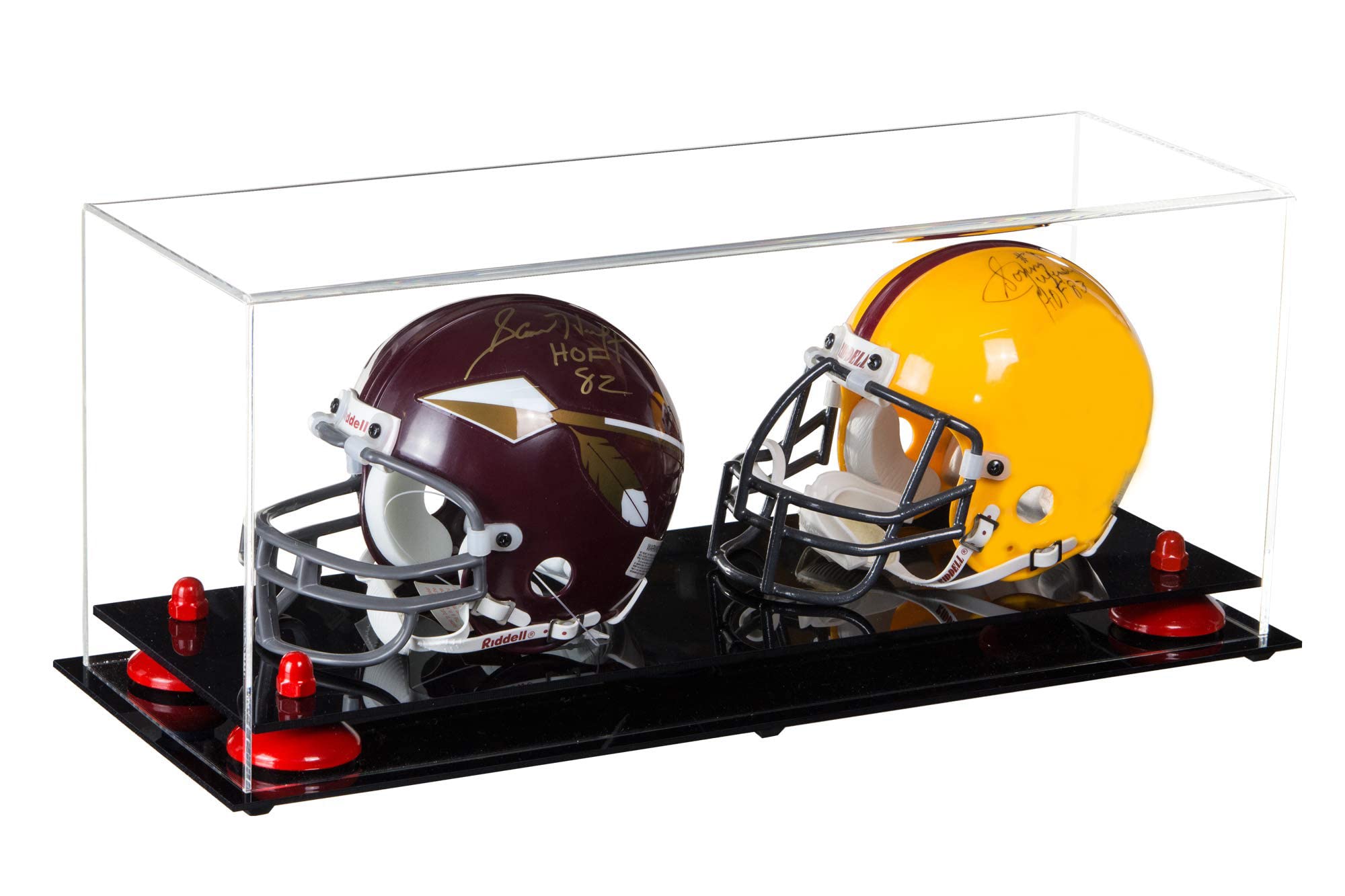 Mini Football Helmet Display Case - Acrylic Double Mini Helmet Holder for Collectibles & Decoration - Perfect for Sports Memorabilia, Office Desk, or Man Cave Display