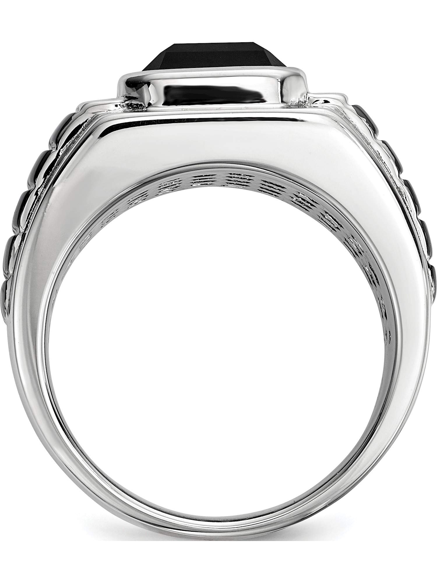 Sterling Silver Men's Ring with Diamond & Onyx - Black Rhodium Plated Square Band for Wedding, Anniversary & Formal Occasions | White Night Diamonds Jewelry