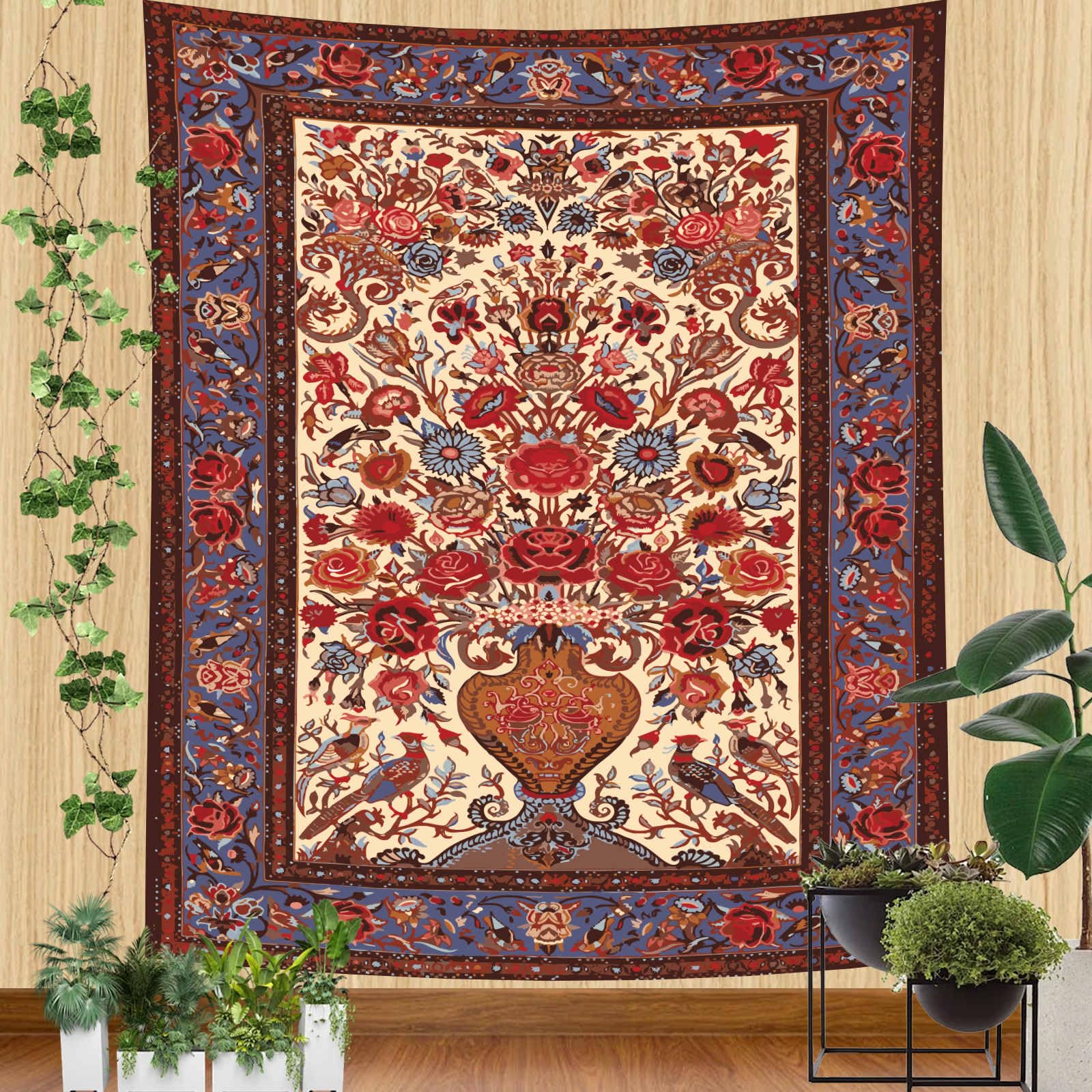 Vintage Boho Flower Tapestry Wall Hanging - Large 51x60 Inch Mandala Wall Art Decor, Indian Floral Bohemian Tapestry for Bedroom, Living Room & Dorm - Perfect for Meditation Spaces, Yoga Studios & Hippie Home Decor