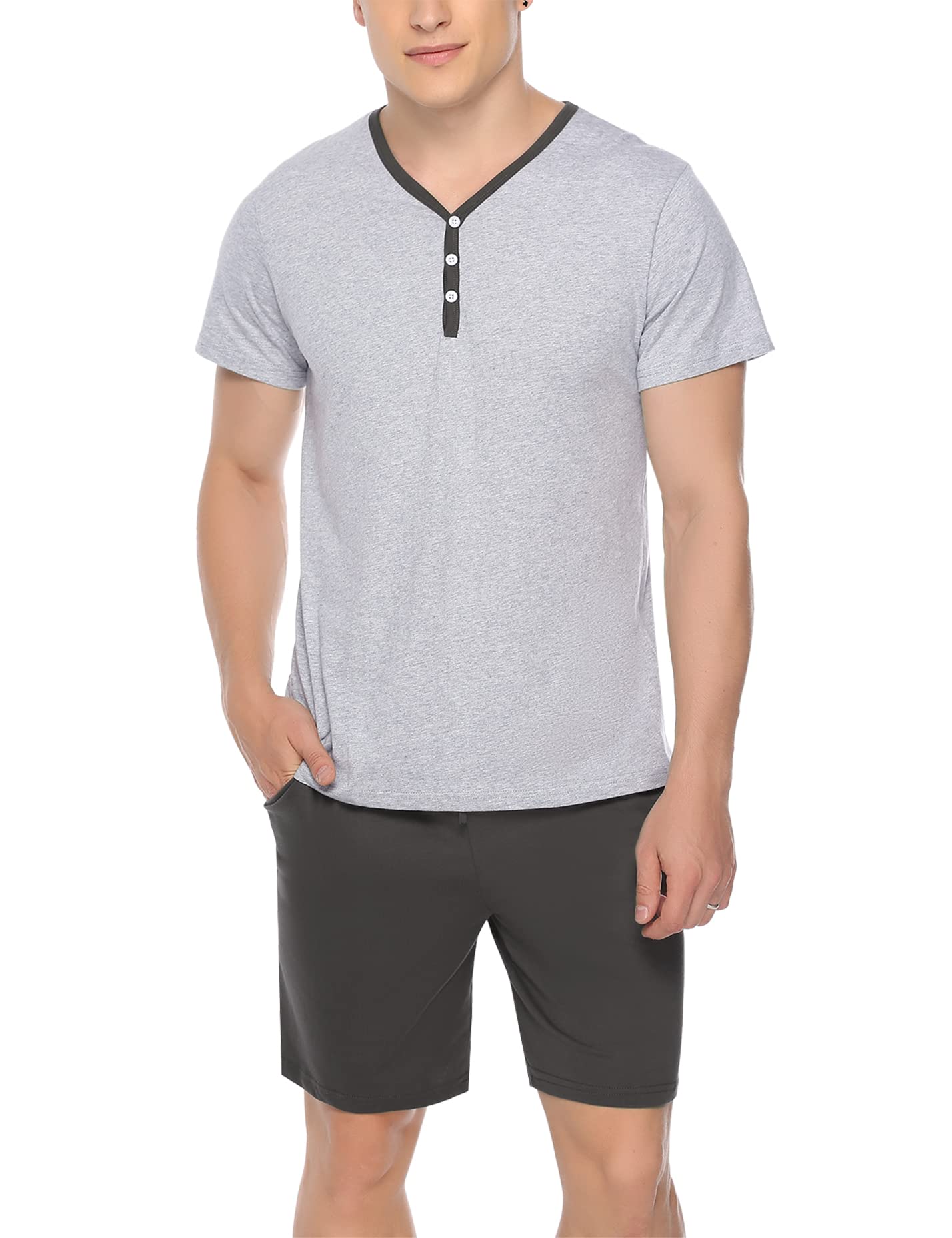 Marvmys Men's Cotton Pajama Set - 2-Piece Short Sleeve Sleepwear with Comfortable Shorts | Soft Nightwear for Lounge, Travel & Home Relaxation