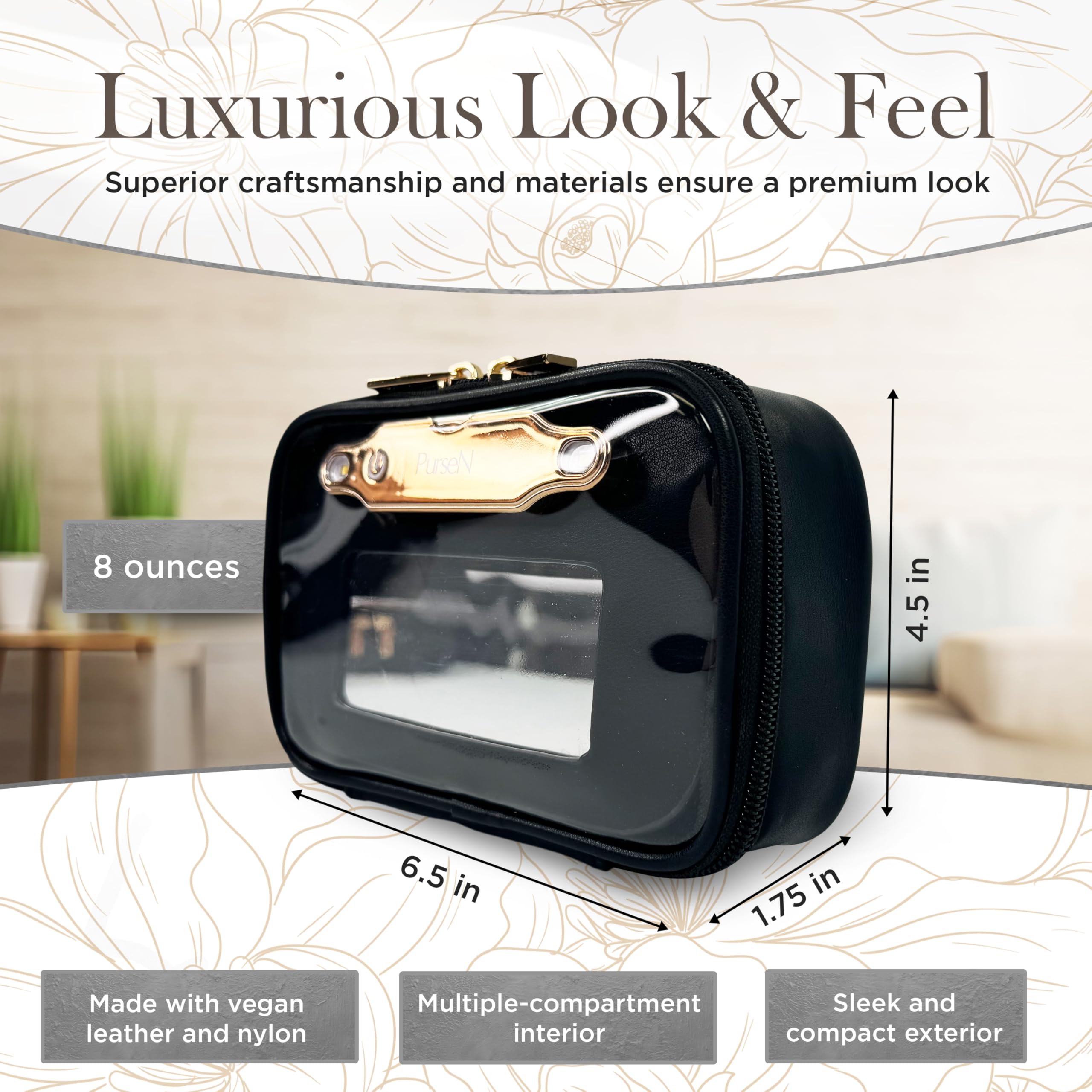 Premium LittMini Makeup Bag with Detachable Mirror & LED Light - Compact Travel Cosmetic Organizer with Removable Pouches - Perfect for Everyday Essentials, Airplane Carry-On & On-the-Go Touchups (Black)