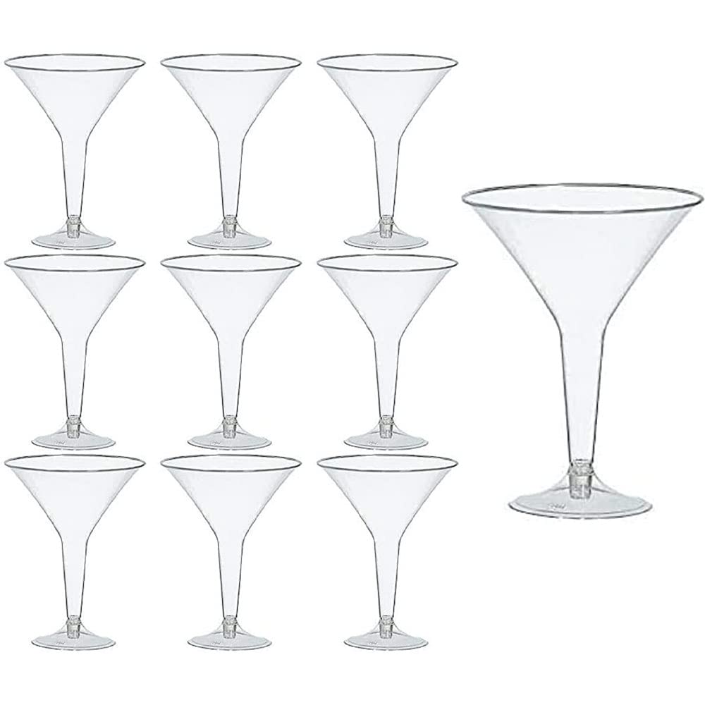 Disposable Plastic Martini Glasses - 10-Pack Reusable Cocktail Cups for Whiskey, Margarita & Home Bar Parties - Clear Drinkware for Entertaining & Events