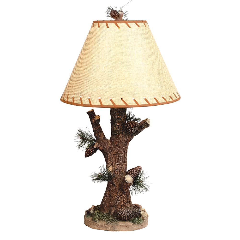 BLACK FOREST DECOR Woodlands Pinecone Table Lamp with Laced Shade - Rustic Lodge Decor for Cabin, Bedroom & Living Room - Cozy Home Lighting for Winter Nights