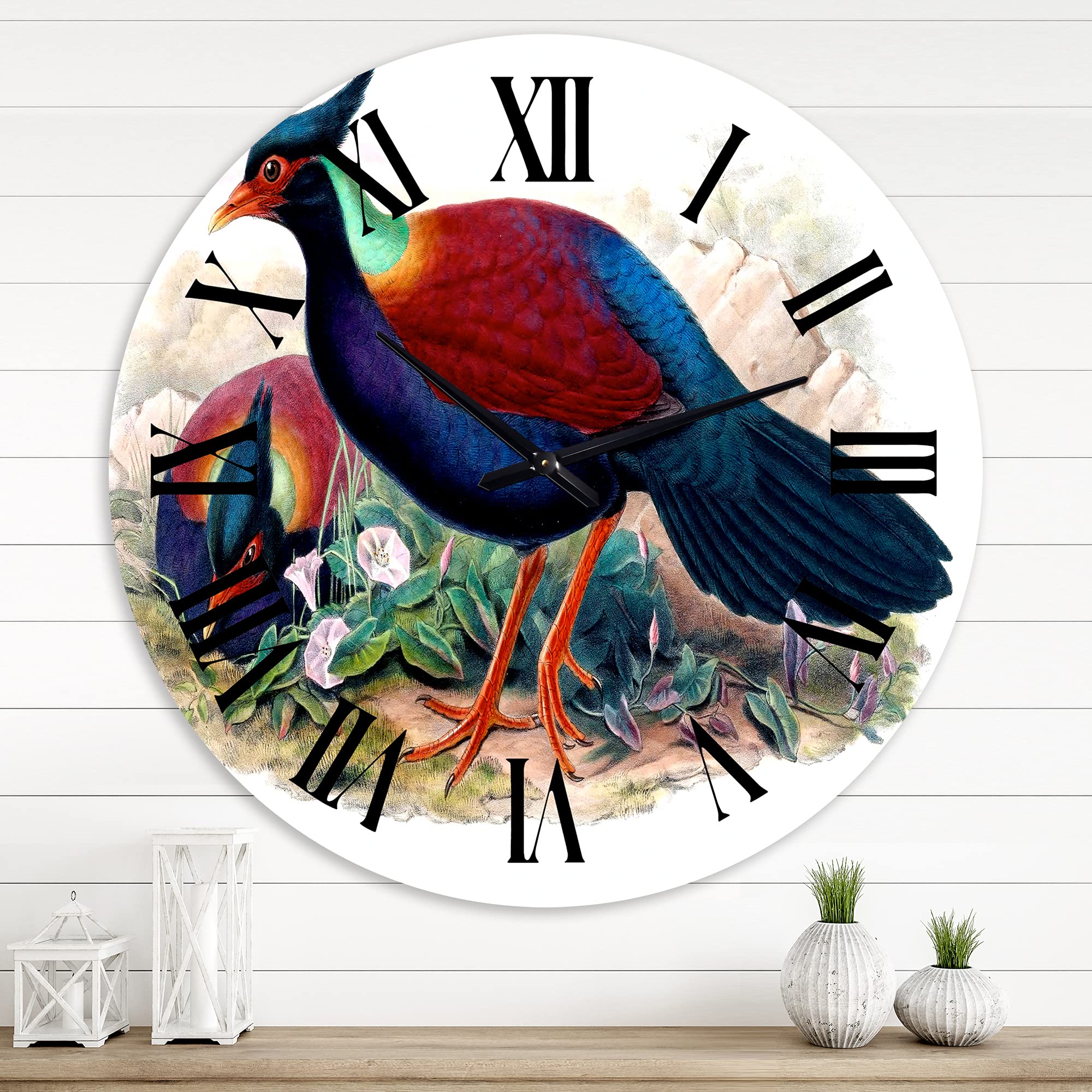 Vintage Birds in The Wild II - Large Traditional Wall Clock for Living Room, Bedroom & Office Decor - Silent Non-Ticking Animal Themed Clock - Perfect for Home, Office & Gifts