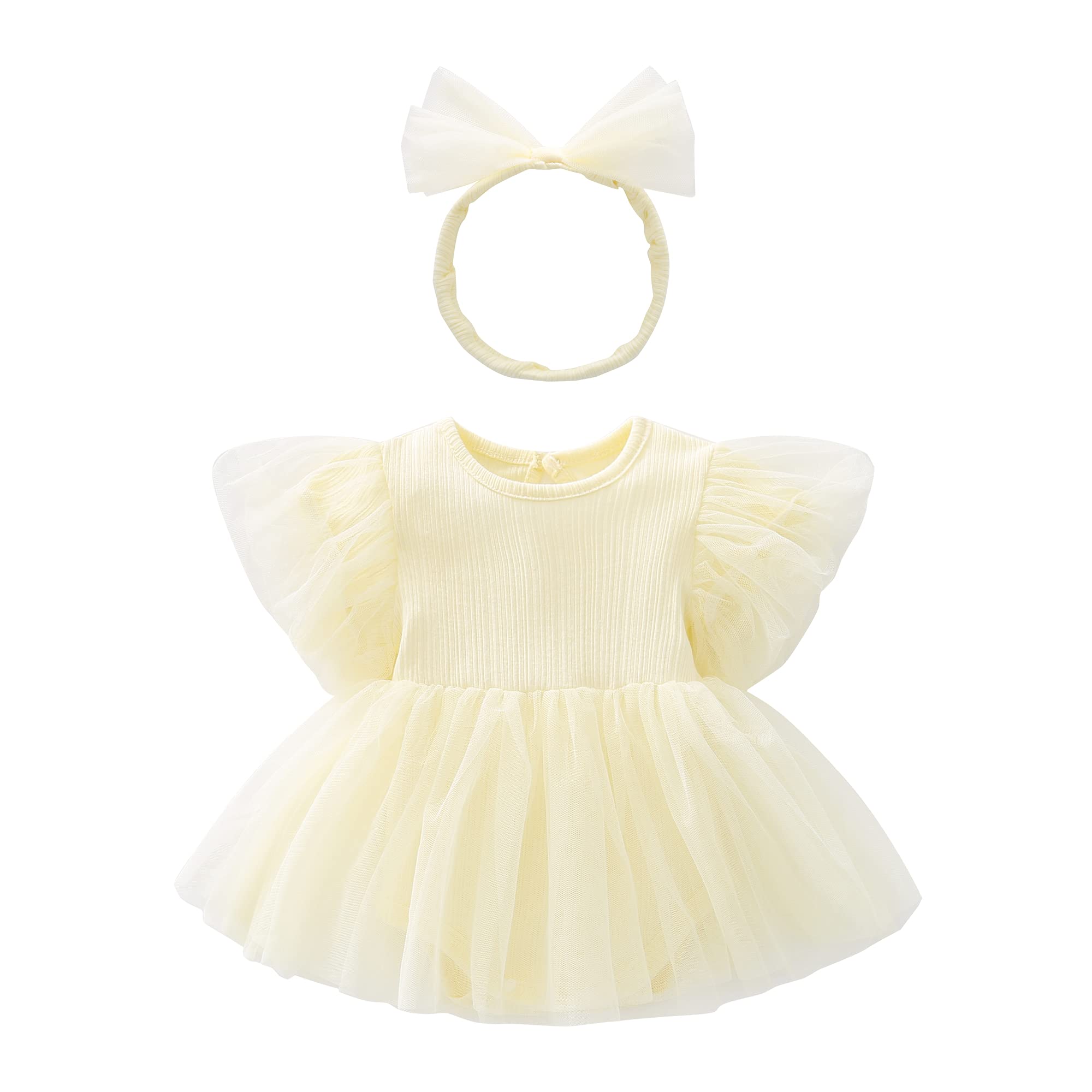 Toddler Baby Girl Short Sleeve Tulle Dress with Hairband - Cute Infant Outfit for Birthday Party, Photo Shoot & Special Occasions
