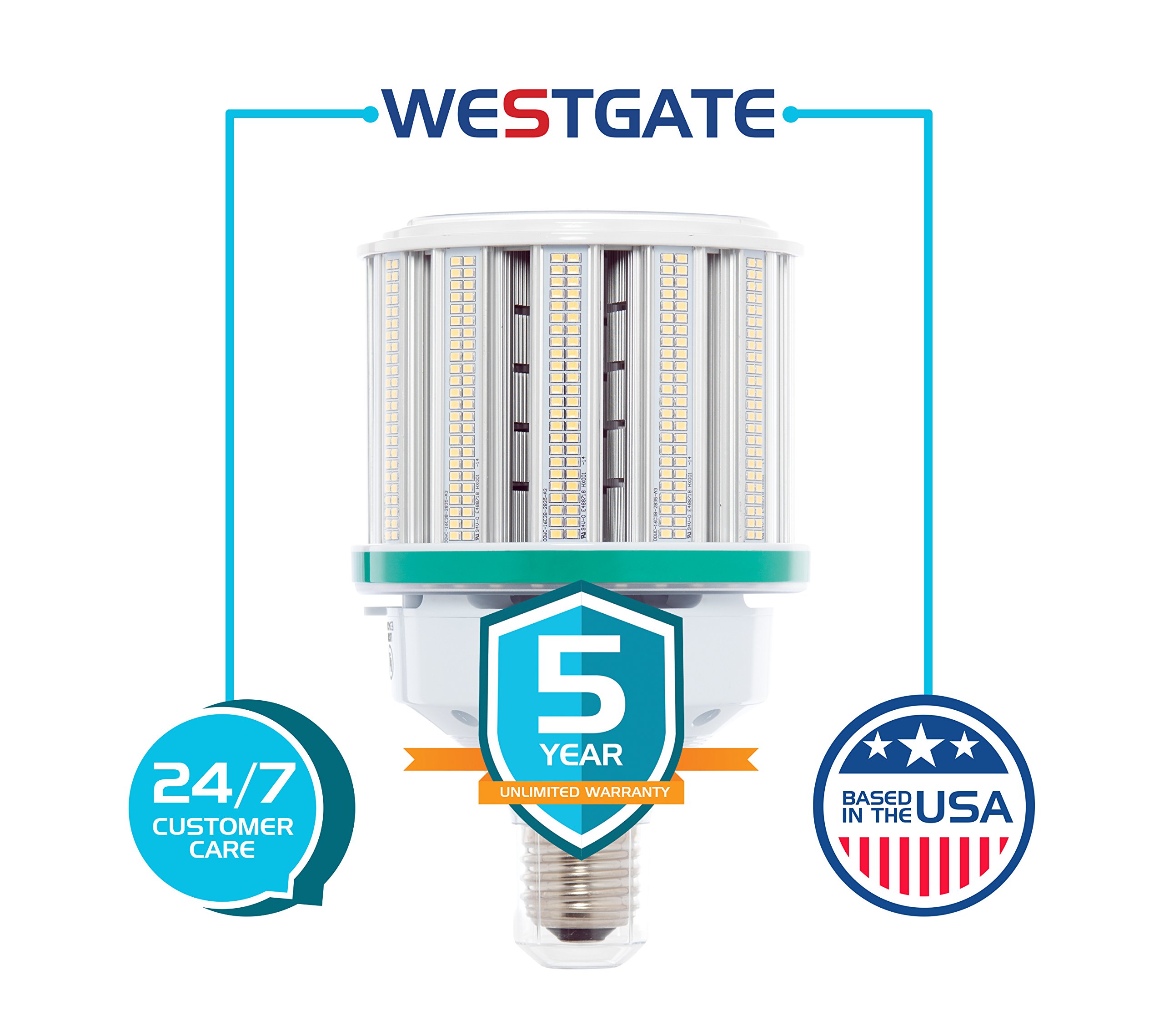 Westgate Lighting 100W LED Corn Bulb - 3000K Warm White, High Lumen, CRI>80, 360° Beam Angle - Energy Efficient Outdoor Lighting for Parking Lots, Warehouses & Backyards