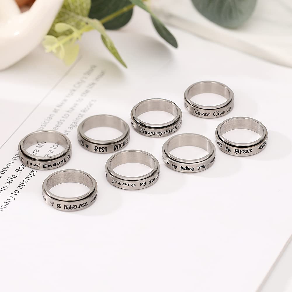Stainless Steel Spinner Ring for Women & Men - Anxiety Relief Fidget Ring, Stress Relieving Therapy Jewelry, Inspirational 'I Am Enough' Promise Ring (Size 5-10) - Perfect for ADHD, Anxiety Management & Daily Wear